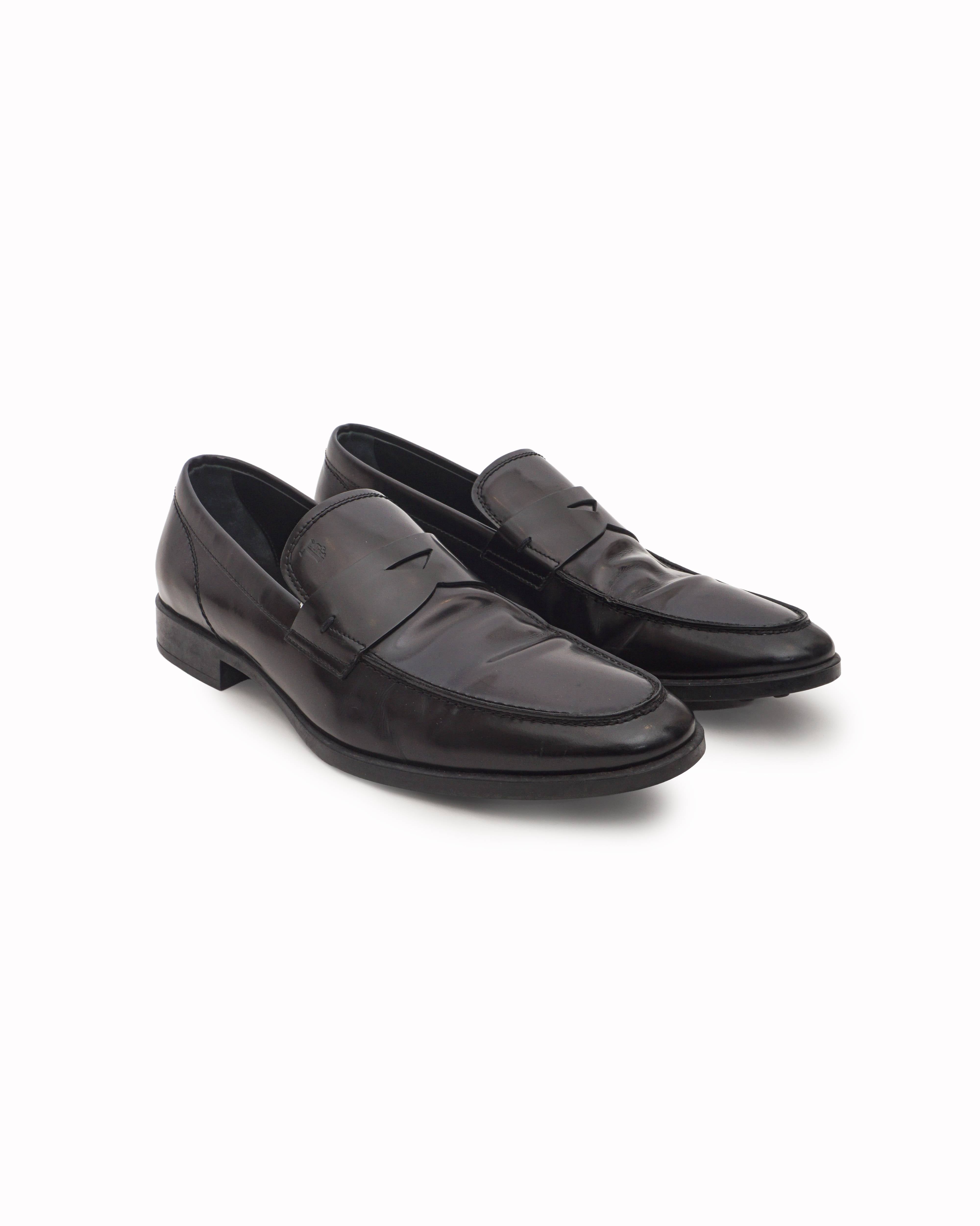 Tod's Black Spazzolato Leather Penny Loafers