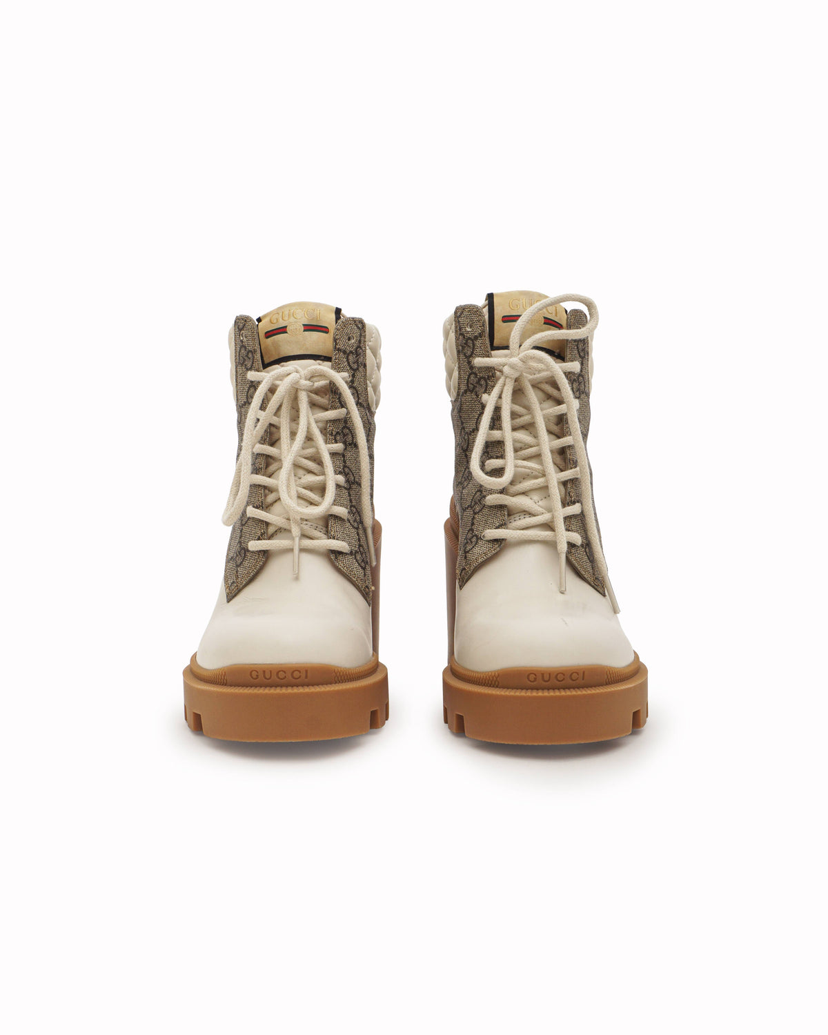 Gucci White Quilted Leather GG Canvas Platform Boots