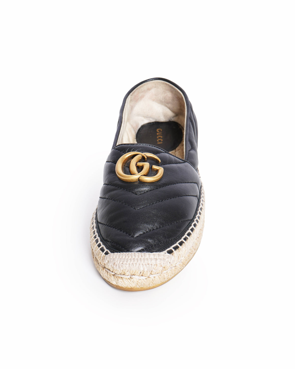 Gucci Black Matelassé Leather GG Marmont Espadrilles
