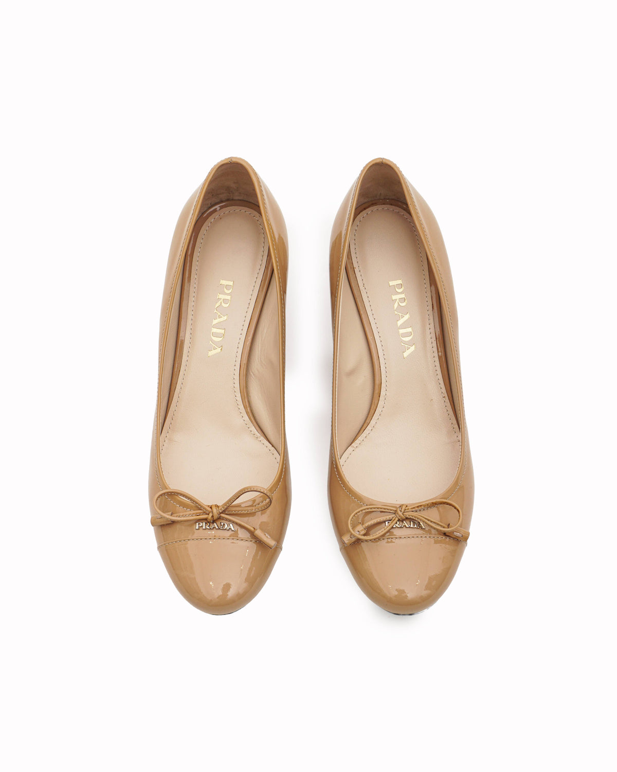 Prada Beige Patent Leather Bow Accents Pumps