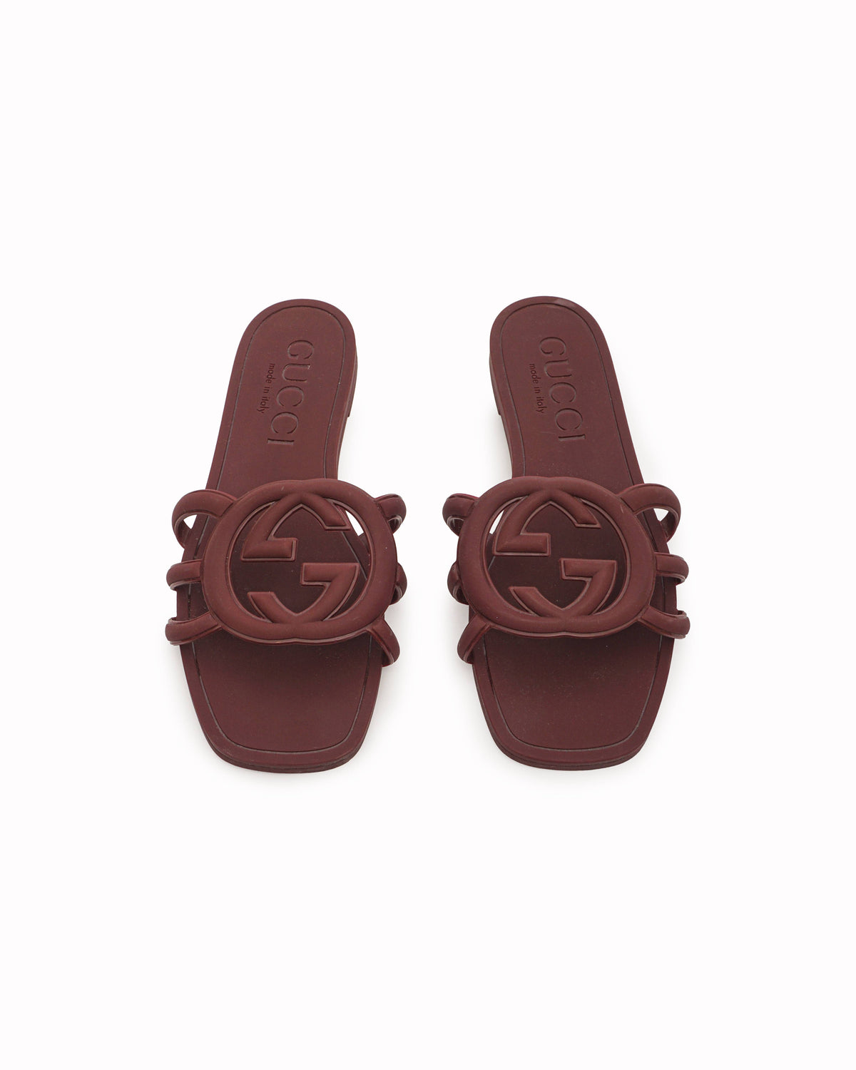 Gucci Interlocking G Burgundy Rubber Slide Sandals