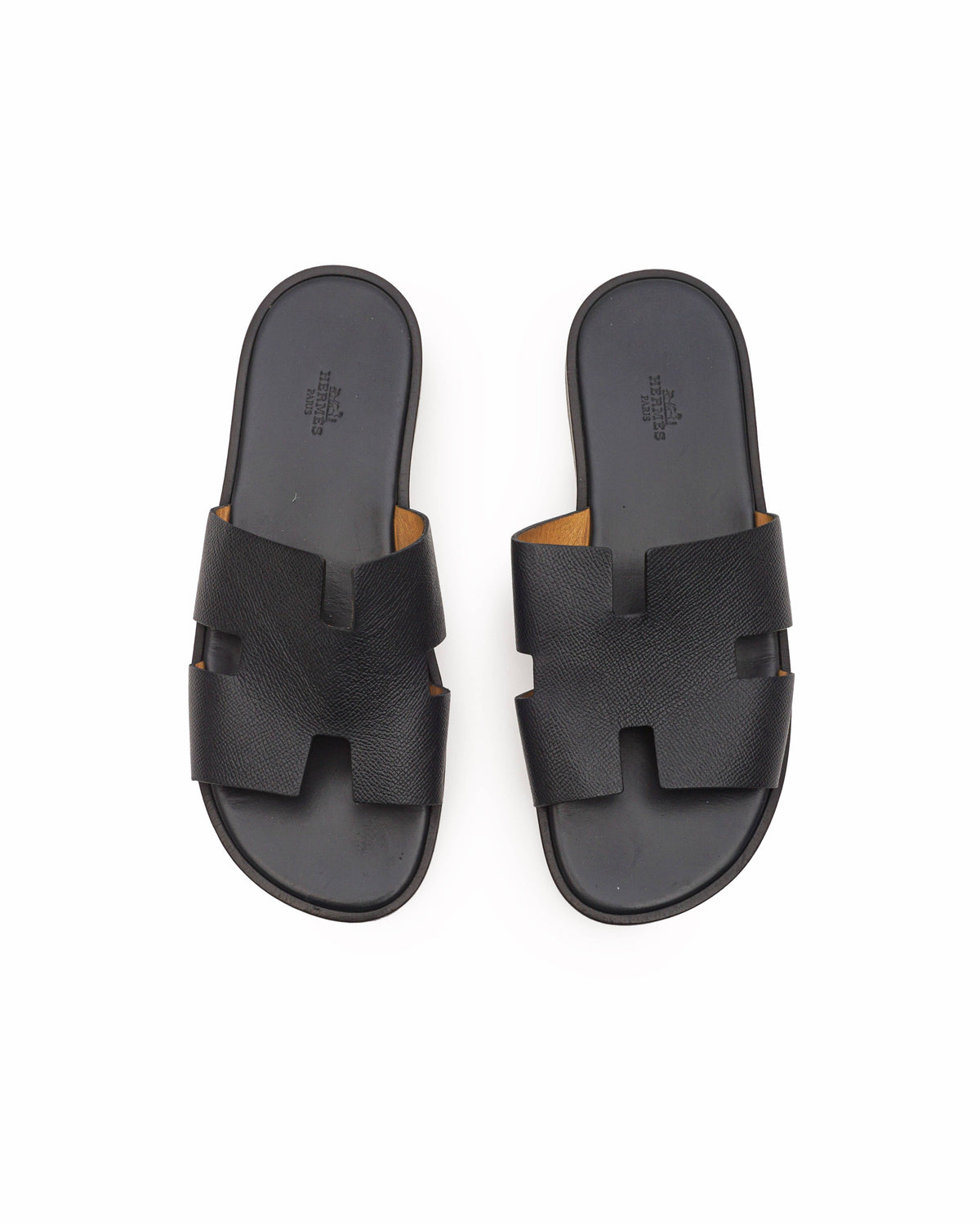 Hermès Izmir Black Epsom Leather Flat Slide Sandals