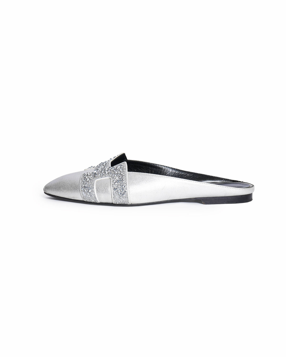 Hermès Roxane Metallic Goat Leather Crystal-Embellished Flat Mules