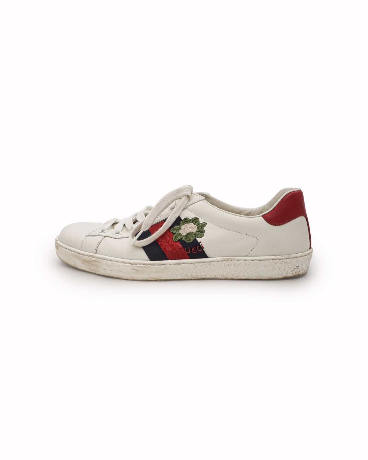 Gucci White Leather Ace Anchor Embroidered Low-Top Sneakers