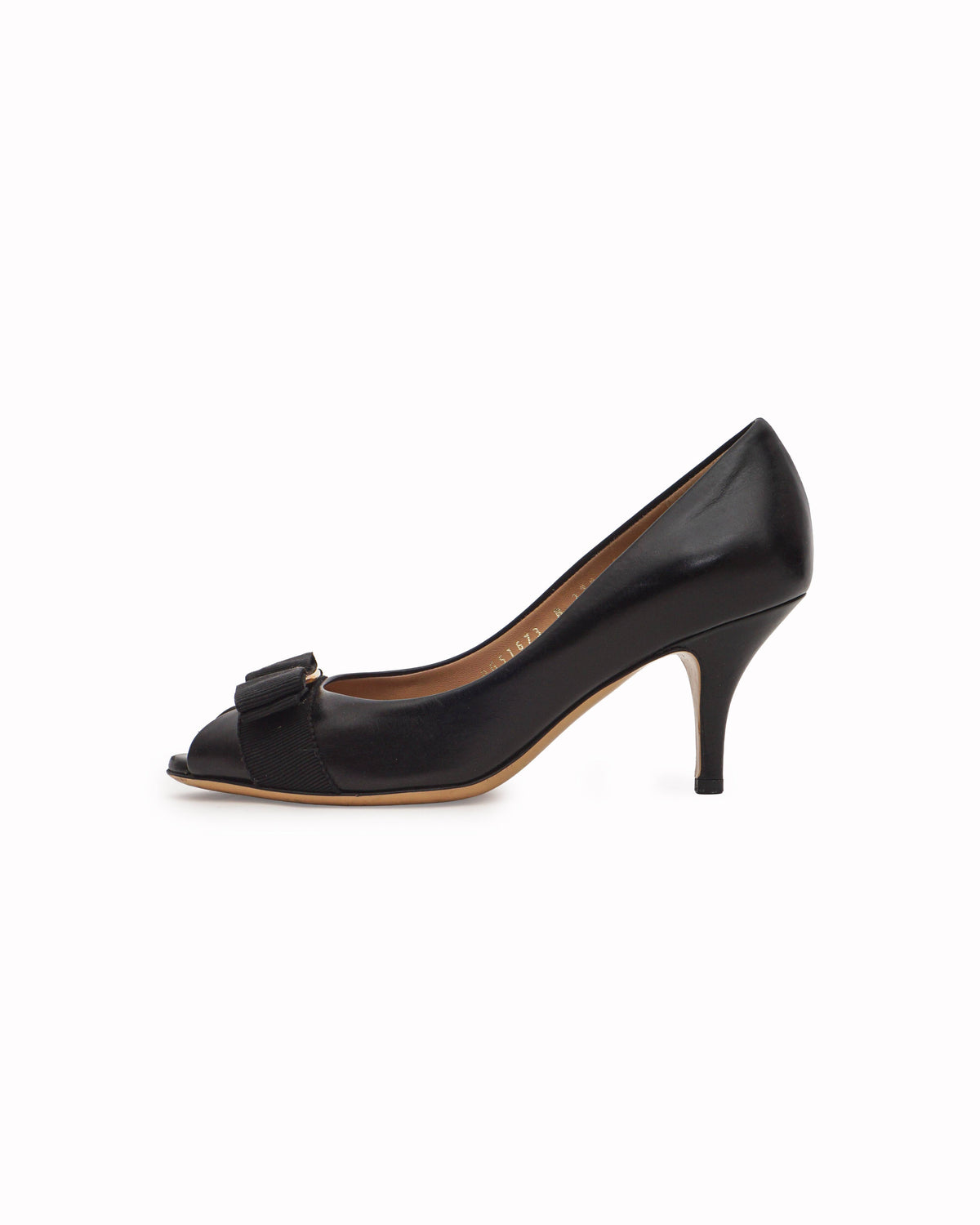 Salvatore Ferragamo Black Leather Vara Bow Peep-Toe Pumps