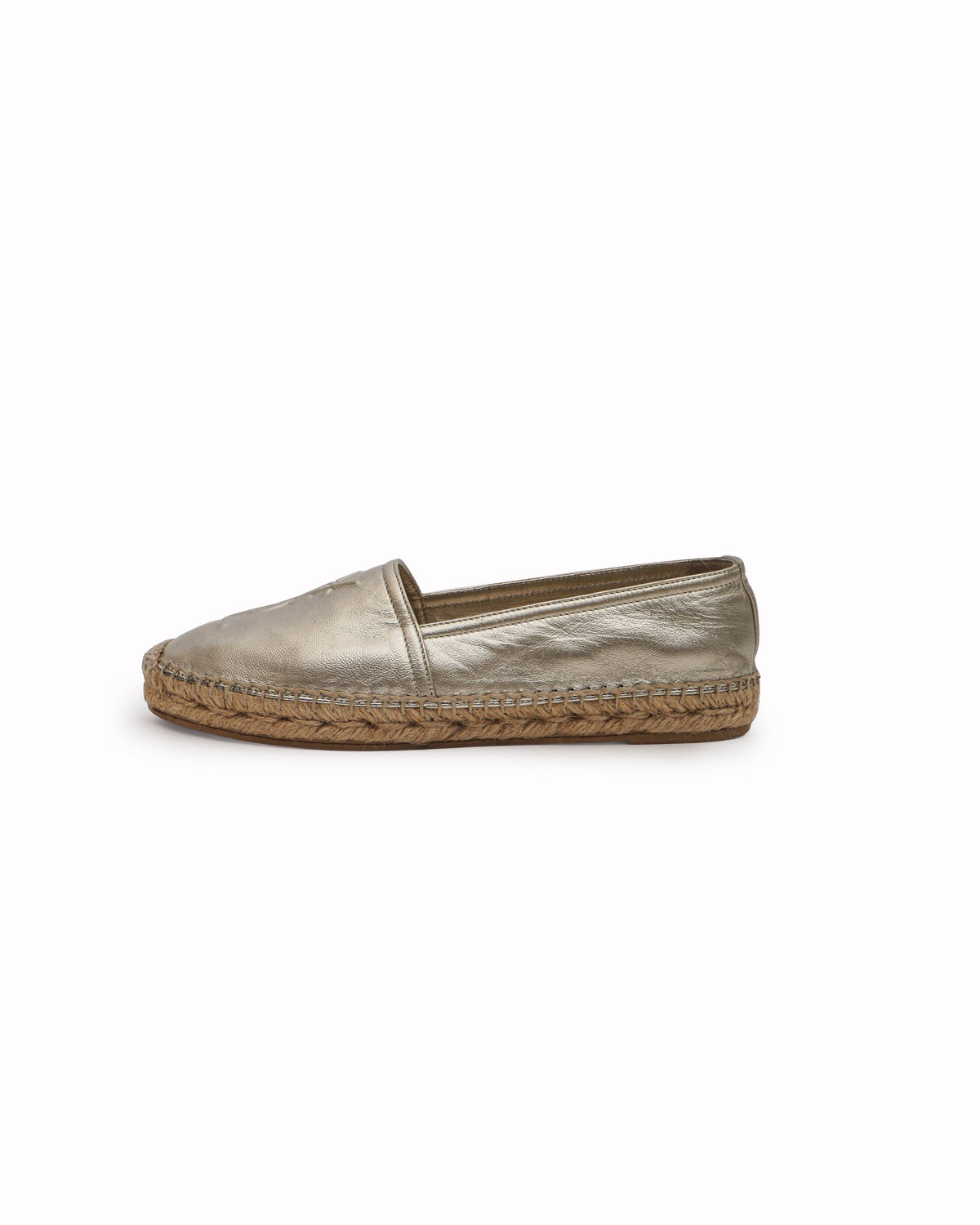 Saint Laurent Metallic Gold Leather YSL Monogram Espadrilles