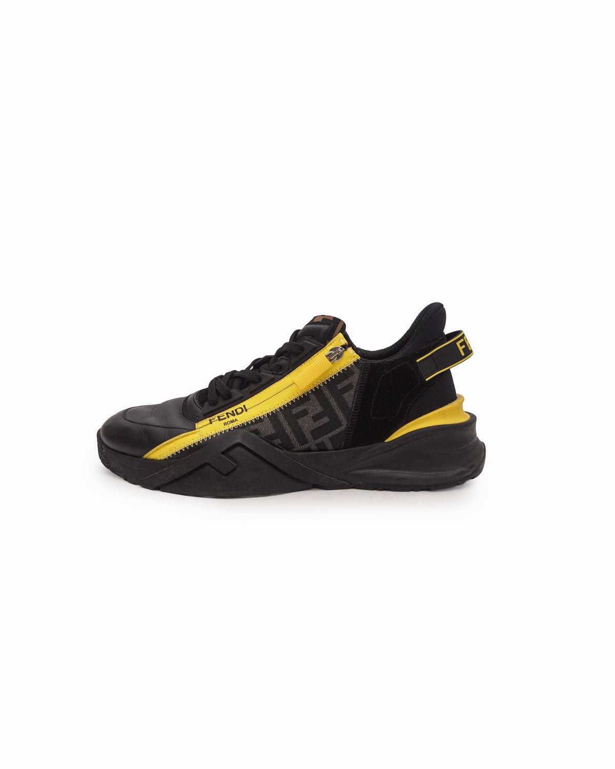 Fendi Black Leather Zucca FF Logo Athletic Men's Sneakers