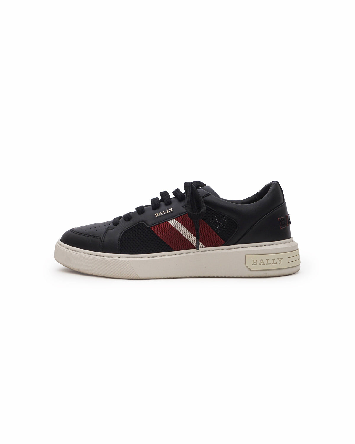 Bally Black Leather and Mesh Raise Stripe Sneakers