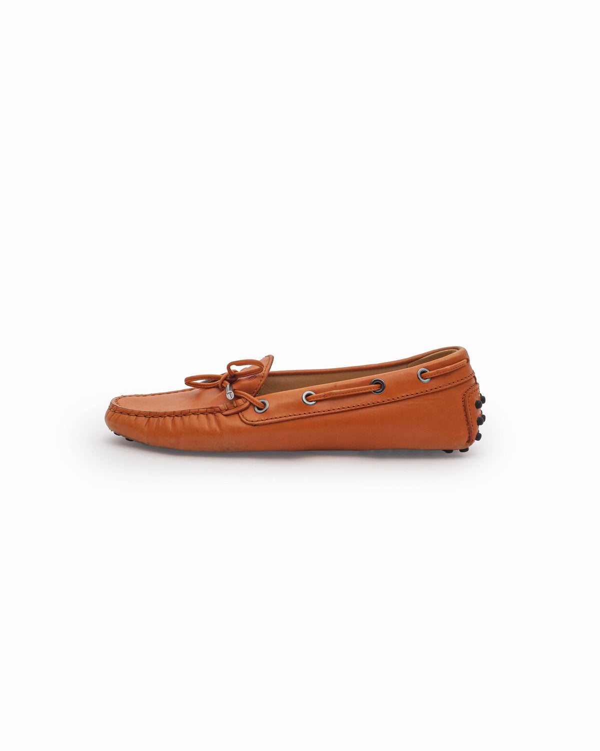 Tod's Orange Leather Gommino Bow Driving Loafers