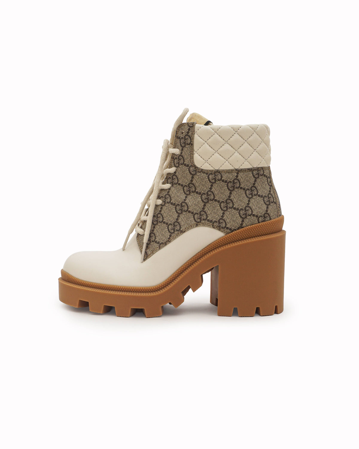 Gucci White Quilted Leather GG Canvas Platform Boots