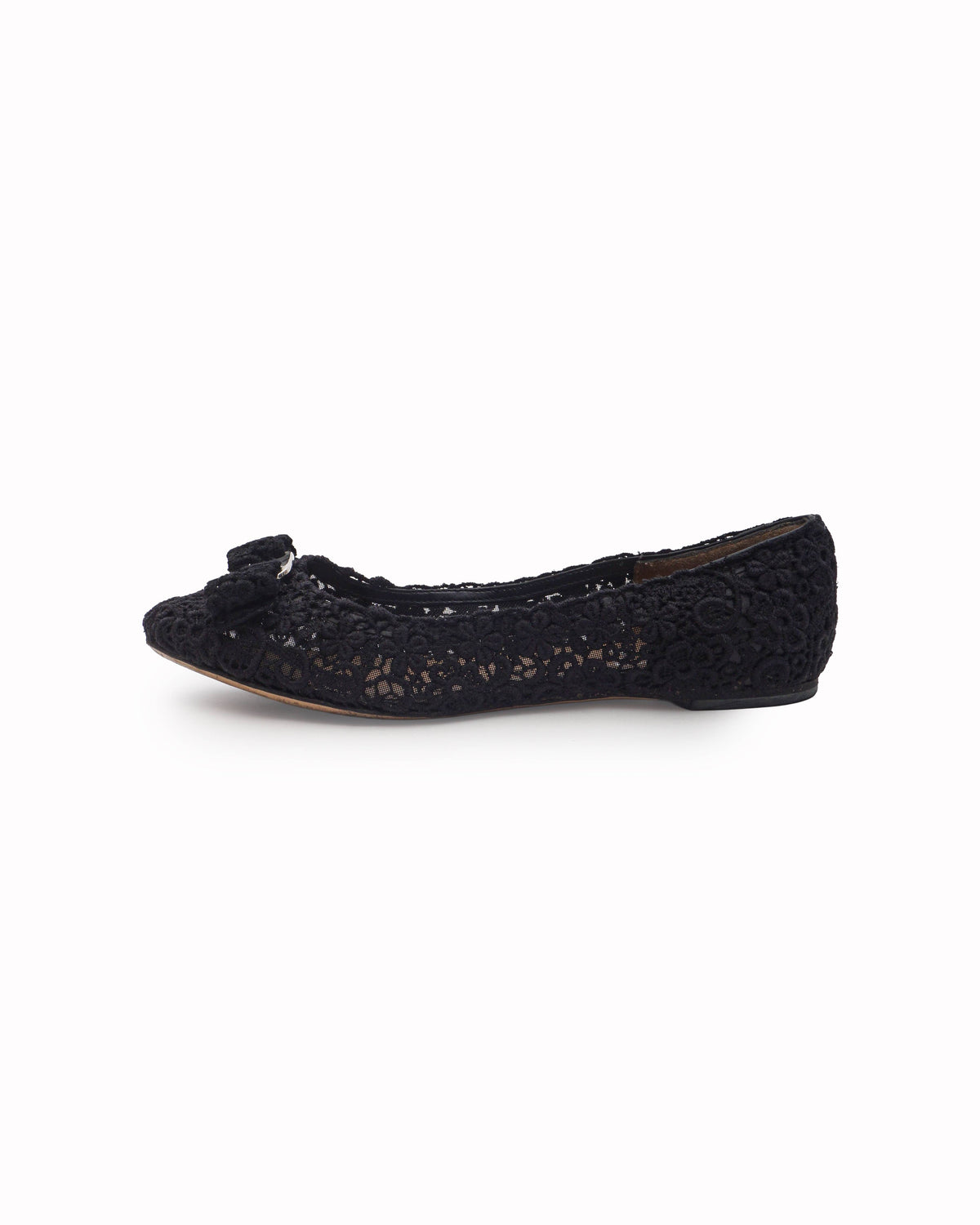 Salvatore Ferragamo Varina Black Floral Lace Vara Bow Flats