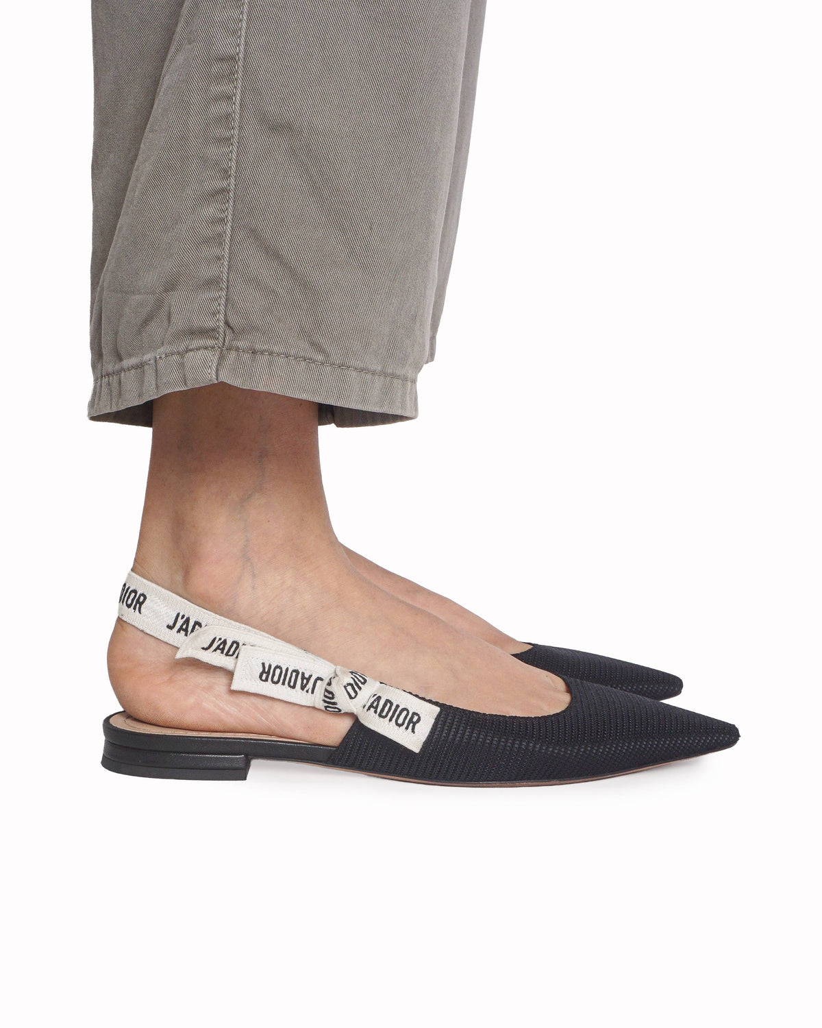 Dior Black Technical Fabric J'Adior Slingback Flats