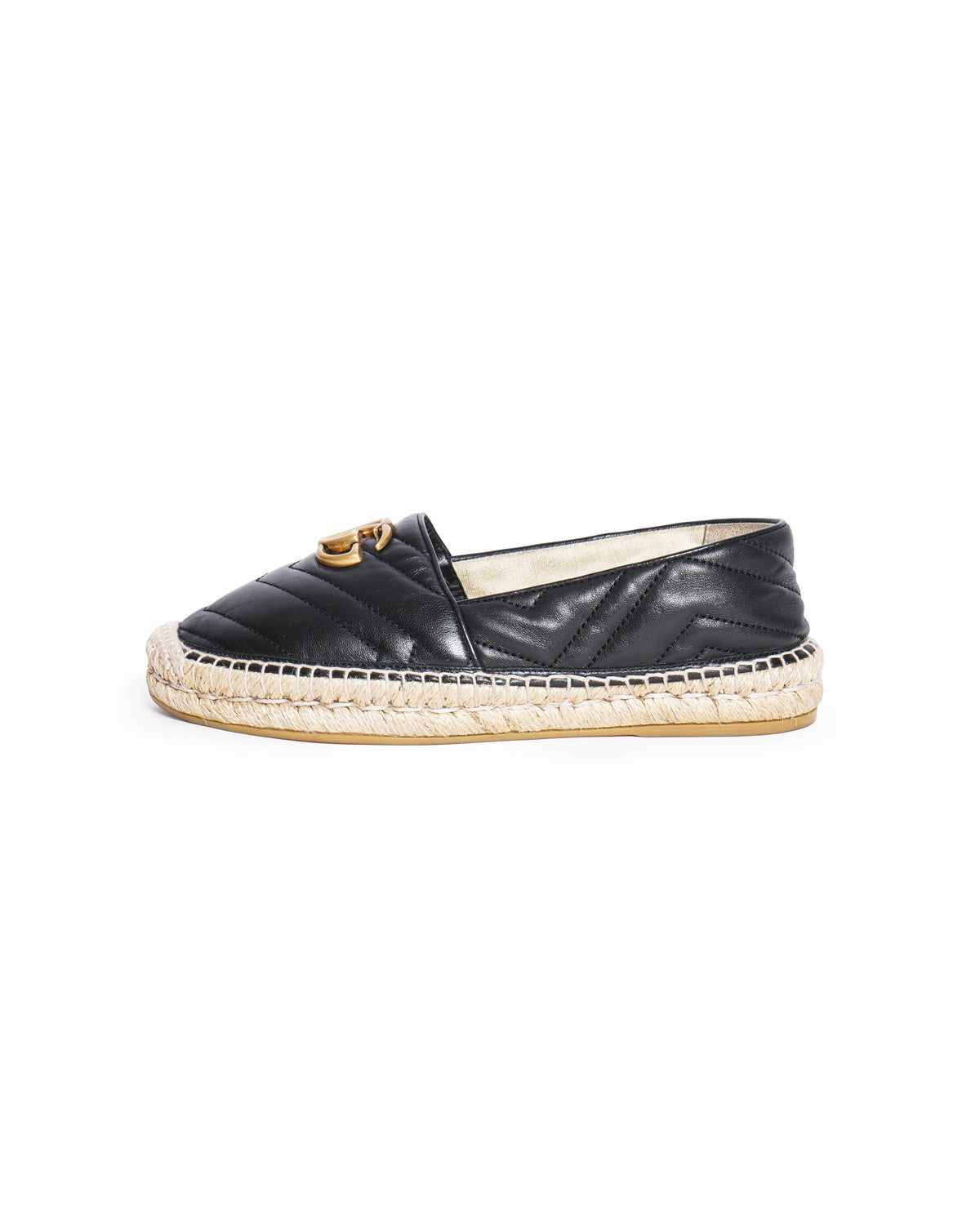 Gucci Black Matelassé Leather GG Marmont Espadrilles