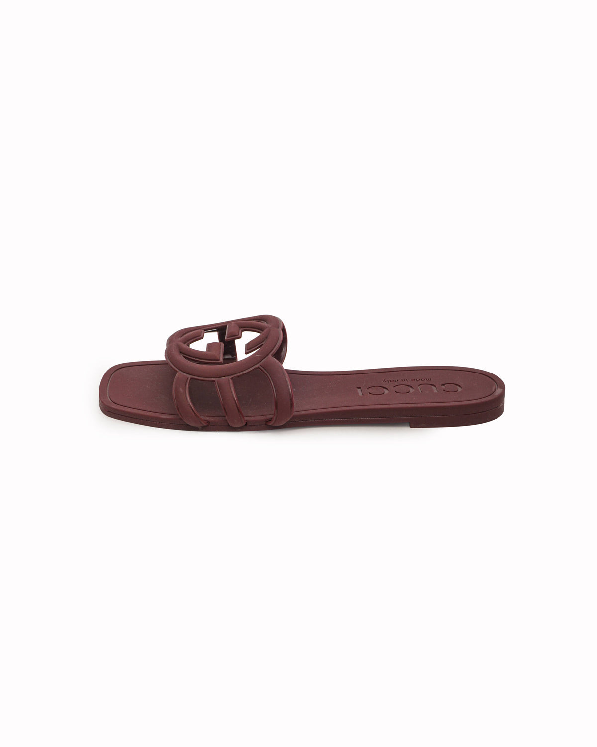 Gucci Interlocking G Burgundy Rubber Slide Sandals