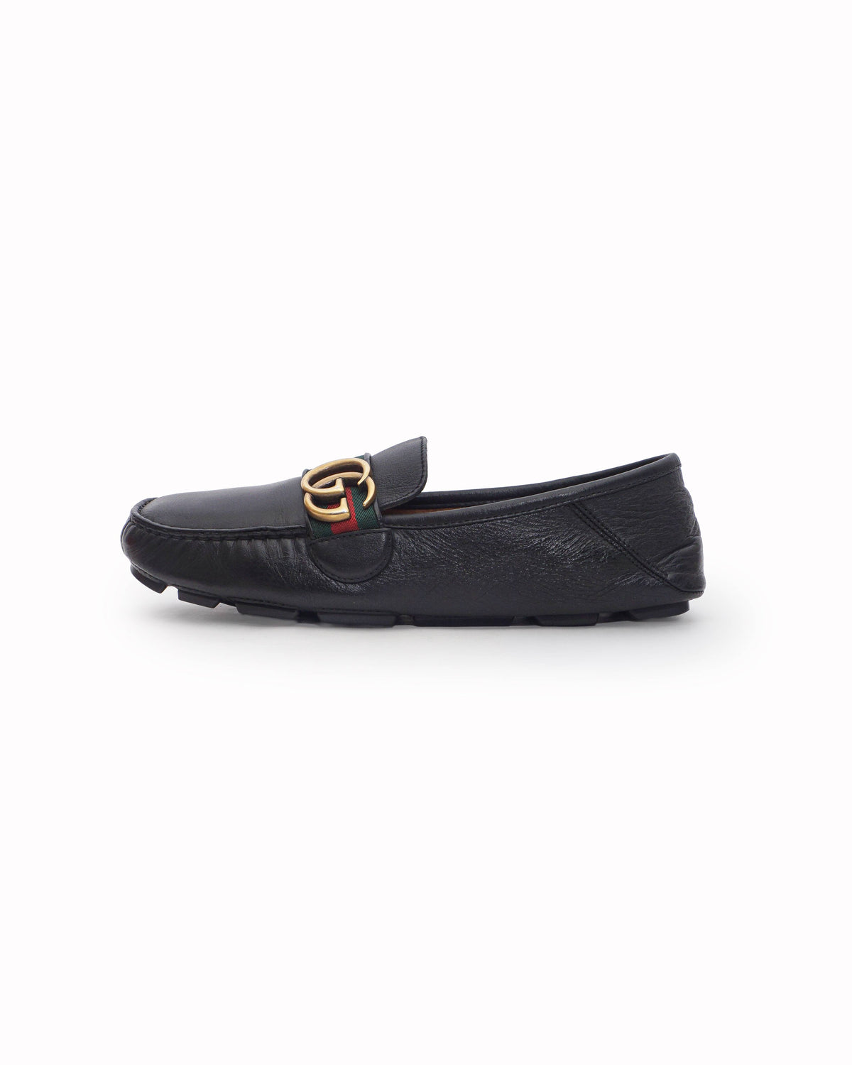 Gucci Men's Black Leather Double G Web Driving Loafers