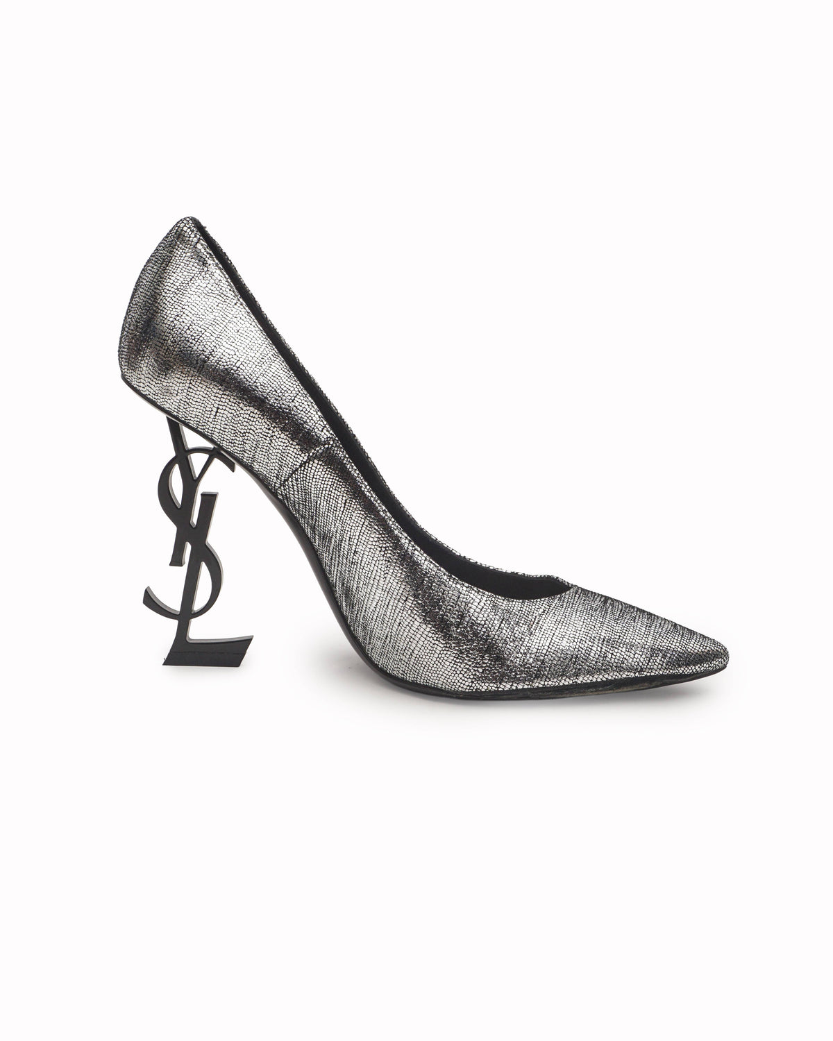 Saint Laurent Silver Textured Suede Opyum Pumps
