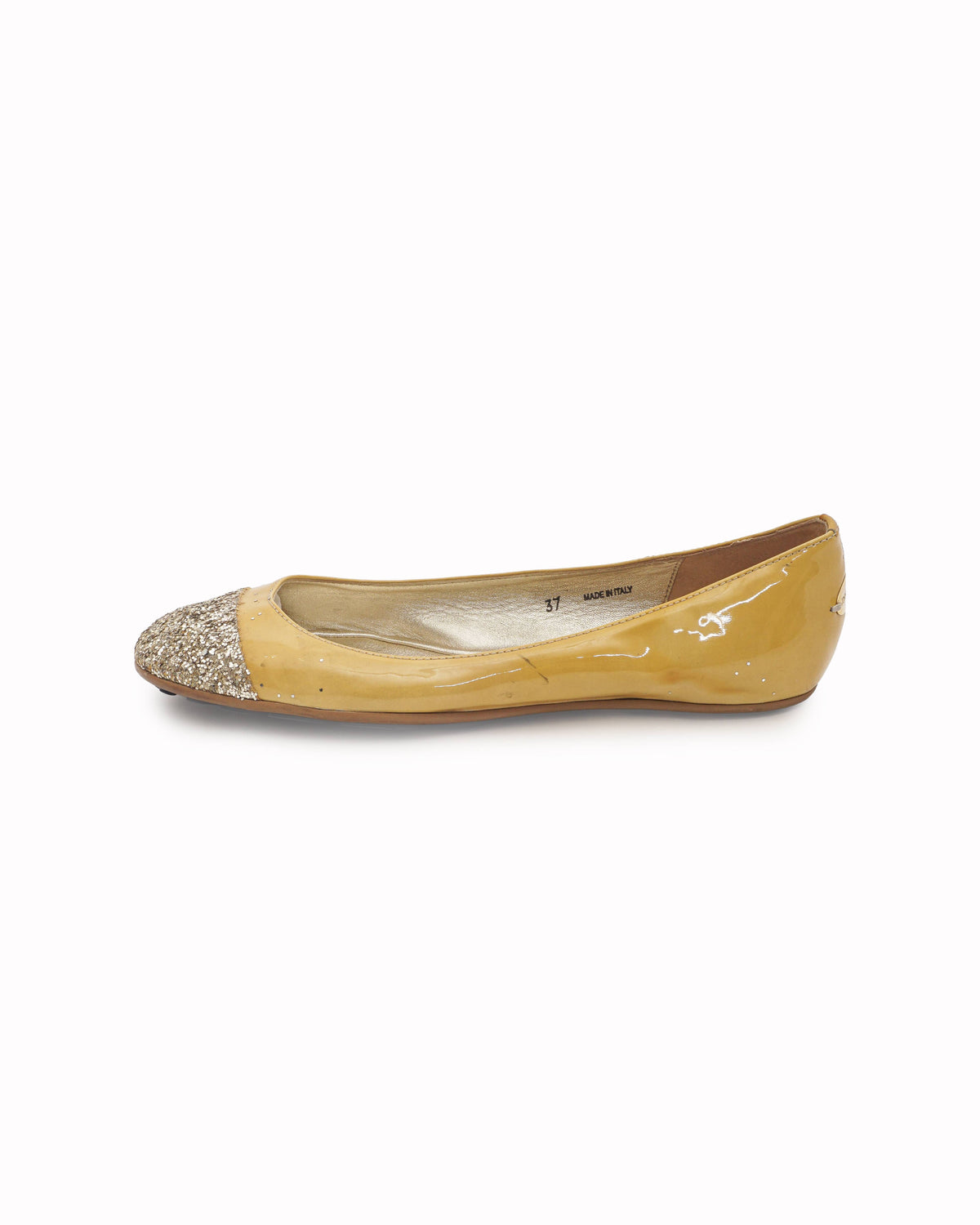 Jimmy Choo Yellow Patent Leather Glitter Cap-Toe Flats