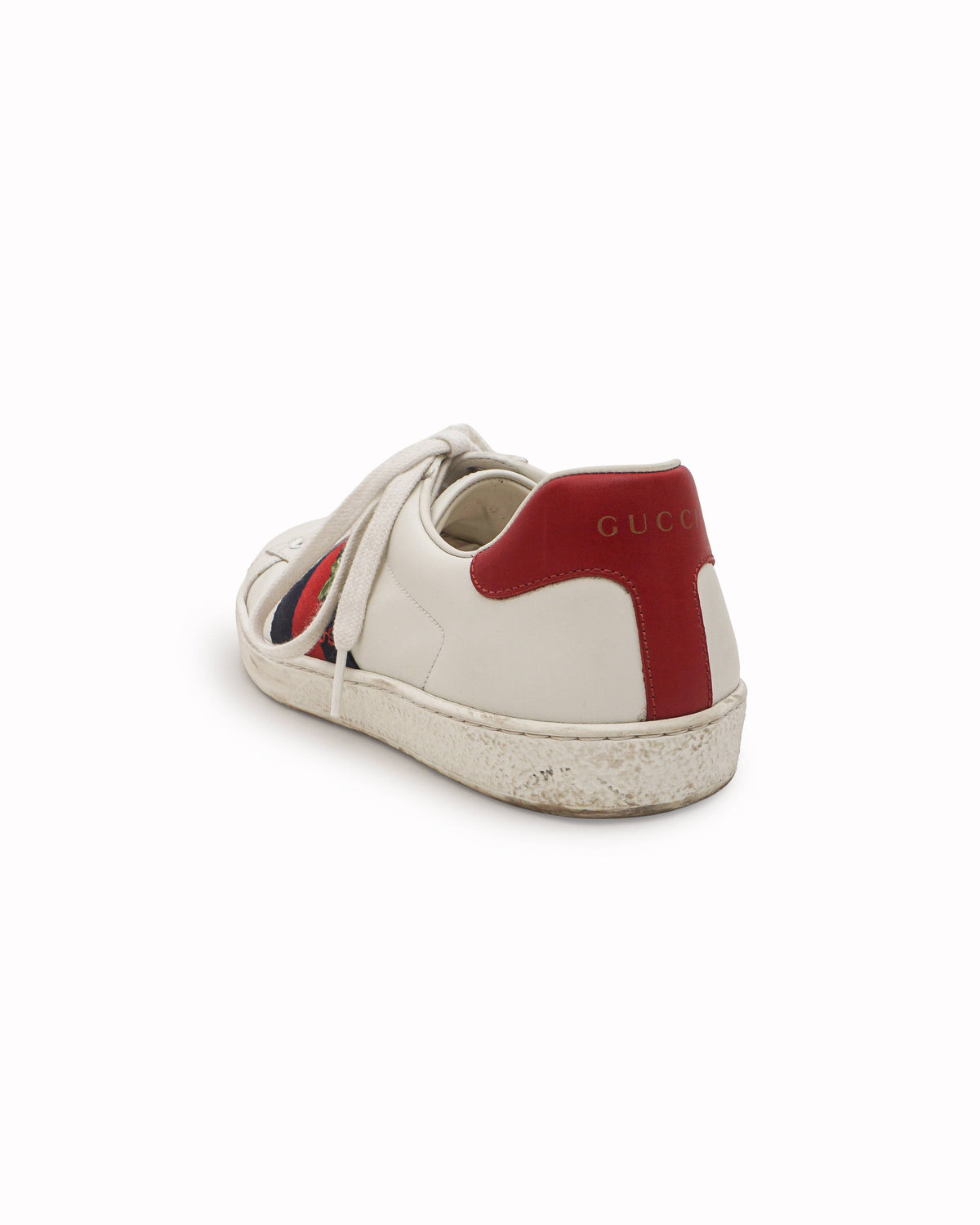 Gucci White Leather Ace Anchor Embroidered Low-Top Sneakers