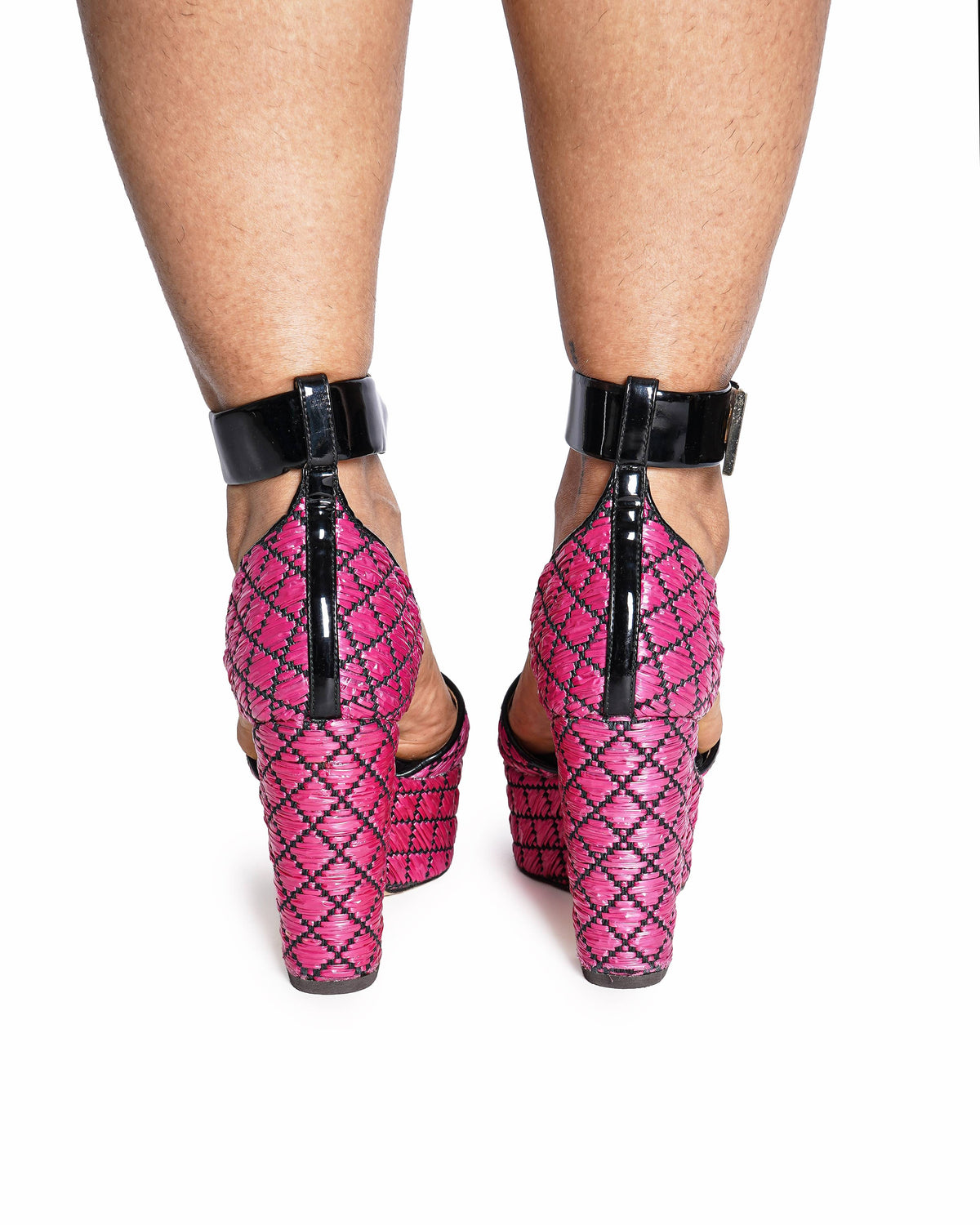Nicholas Kirkwood Pink Woven Straw Chunky Block Heels