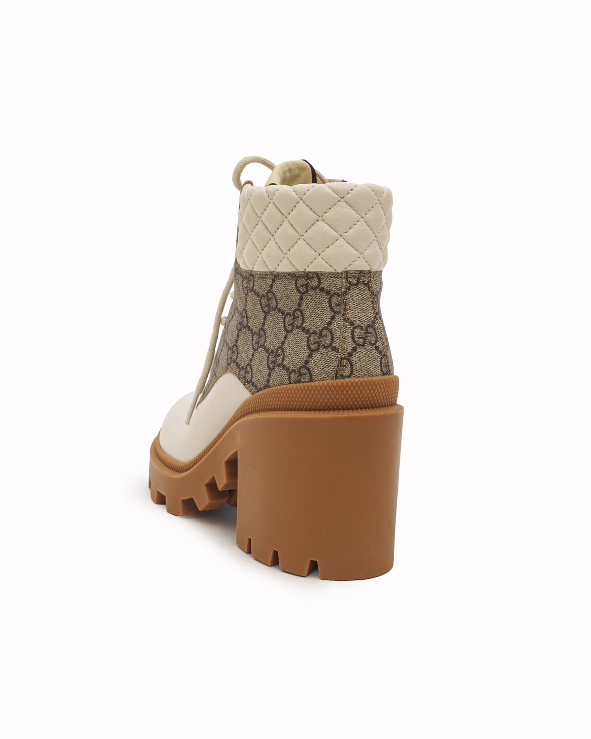 Gucci White Quilted Leather GG Canvas Platform Boots