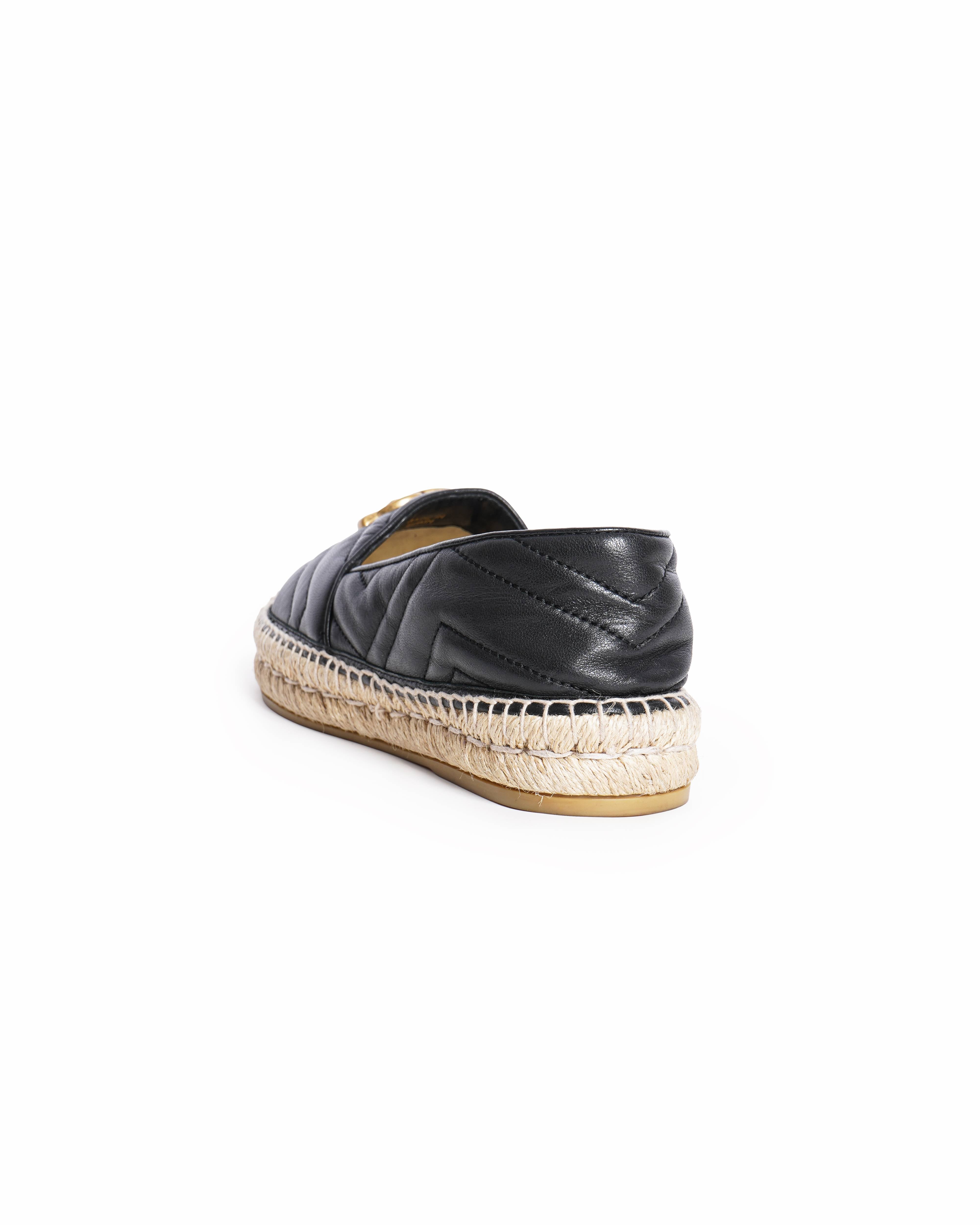 Gucci Black Matelassé Leather GG Marmont Espadrilles