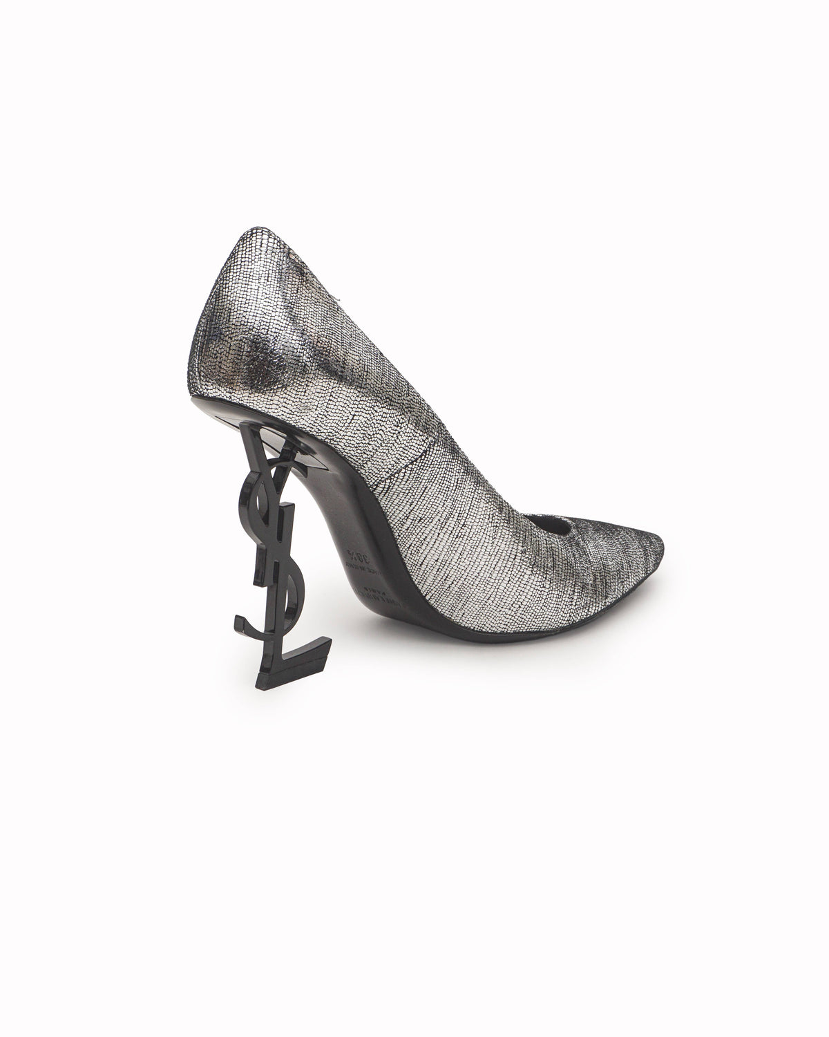 Saint Laurent Silver Textured Suede Opyum Pumps