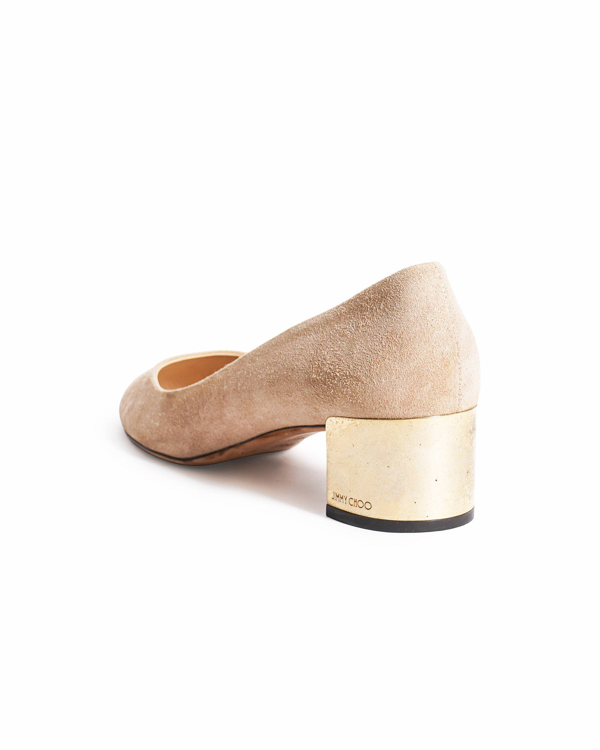 Jimmy Choo Round Toe Block Suede Pumps in Beige
