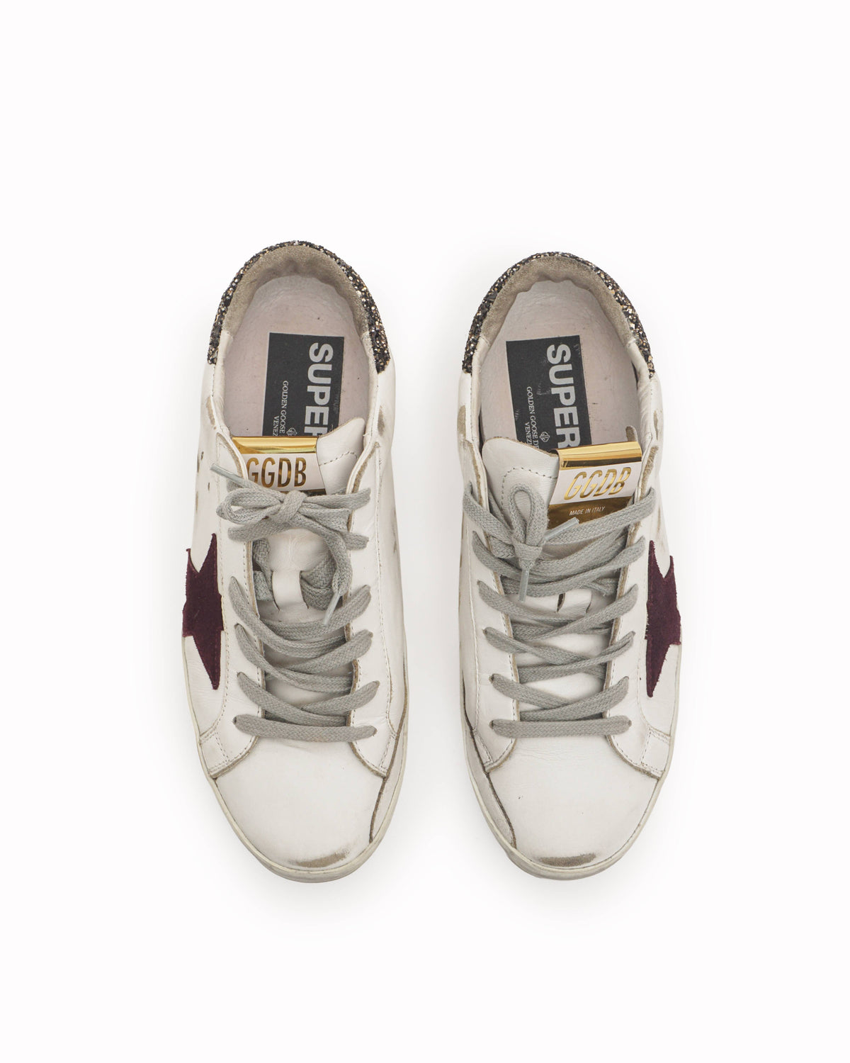 Golden Goose White Leather Superstar Sneakers Burgundy Star