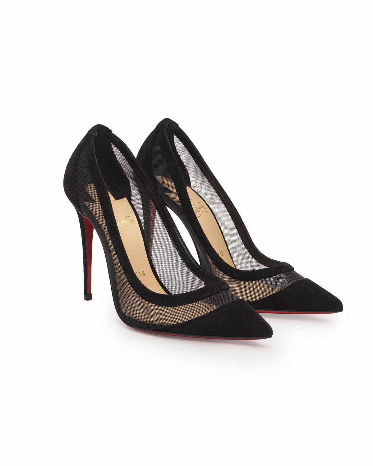 Christian Louboutin Black Mesh & Suede Panel Pumps