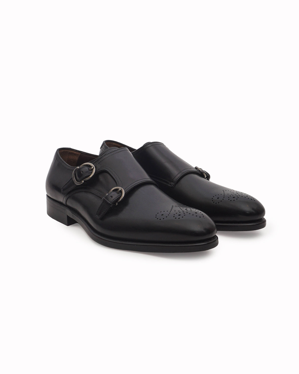 Salvatore Ferragamo Black Leather Double Monk Strap Shoes