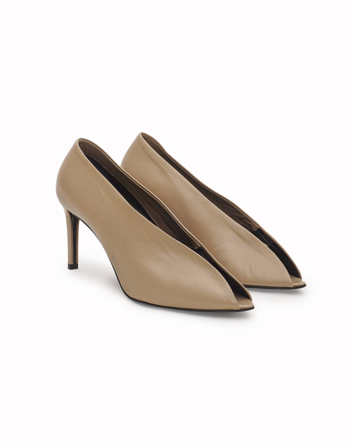 Balenciaga Beige Leather Split-Vamp Open-Toe Pumps