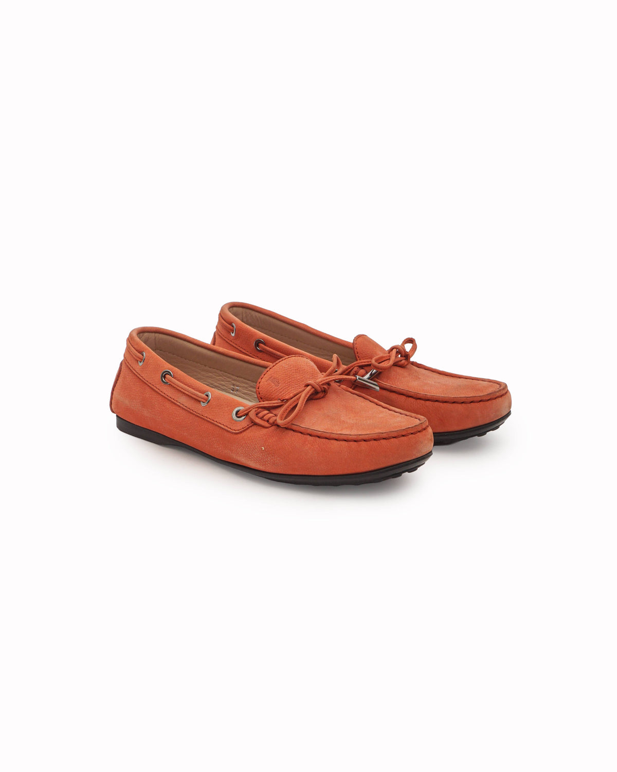 Tod's Coral Pink Leather Gommino Bow Driving Loafers