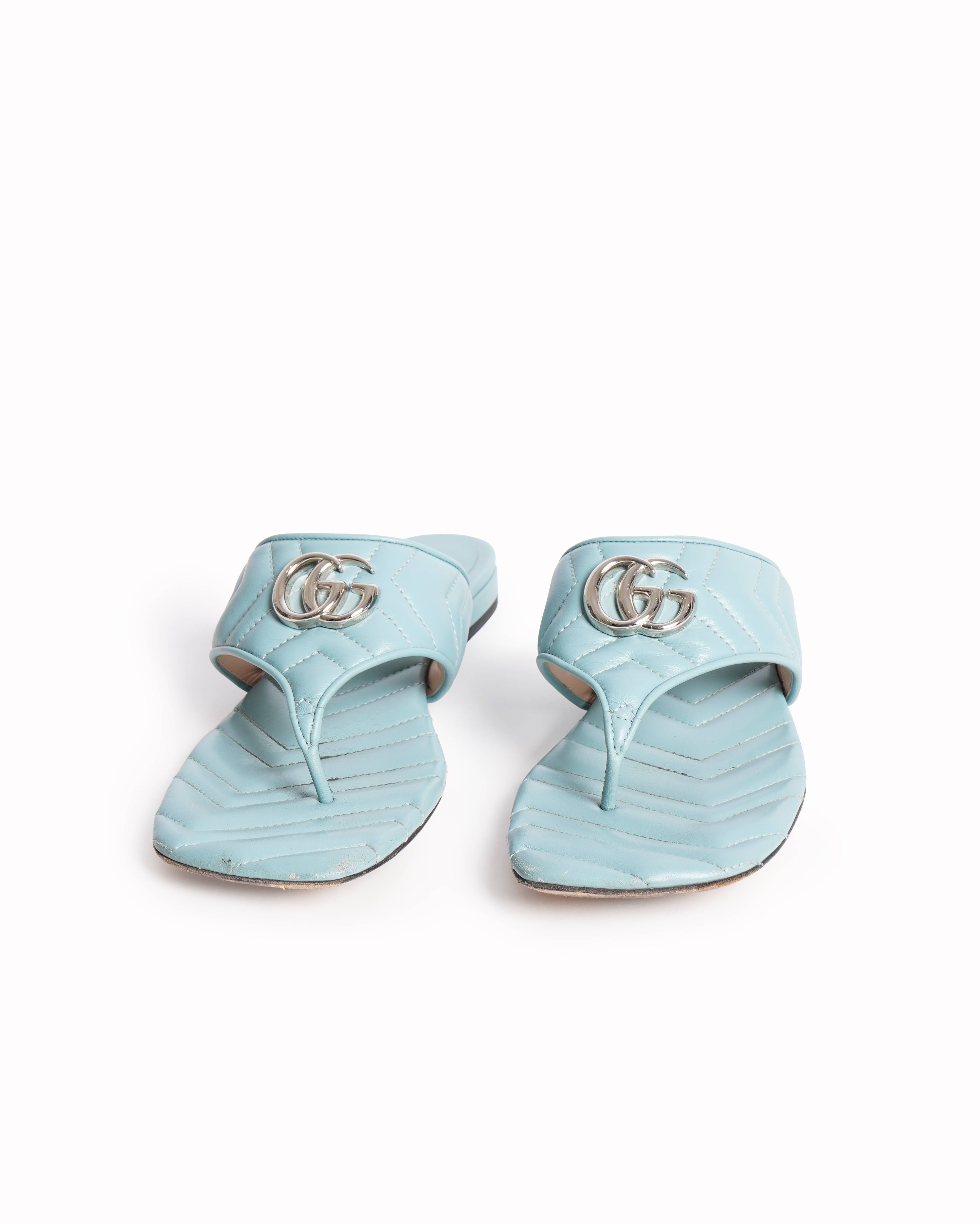 Gucci light Blue 
Marmont leather sandals