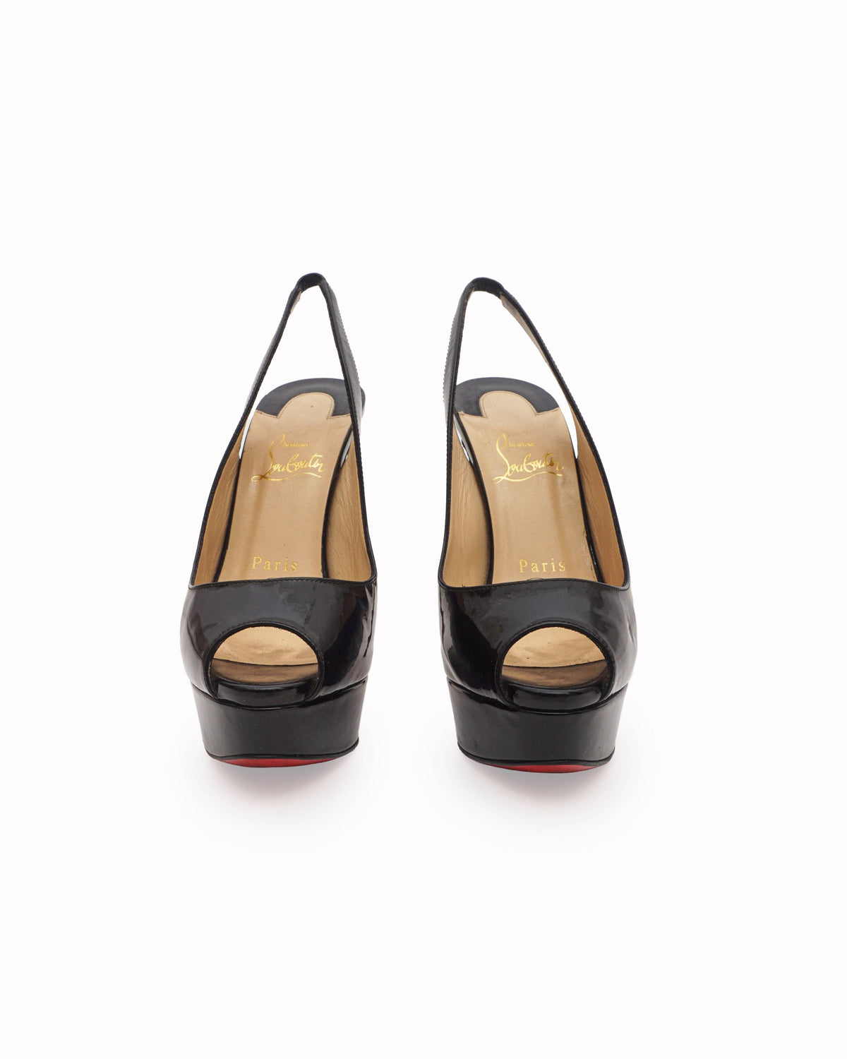 Christian Louboutin Black Patent Leather Peep-Toe Slingback Platform Pump Heels
