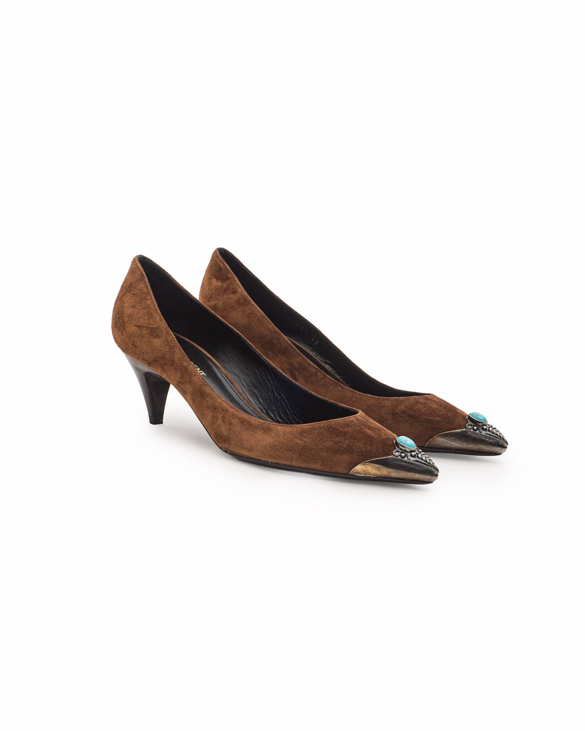 Saint Laurent Zoe Brown Suede Western Metal-Toe Pumps