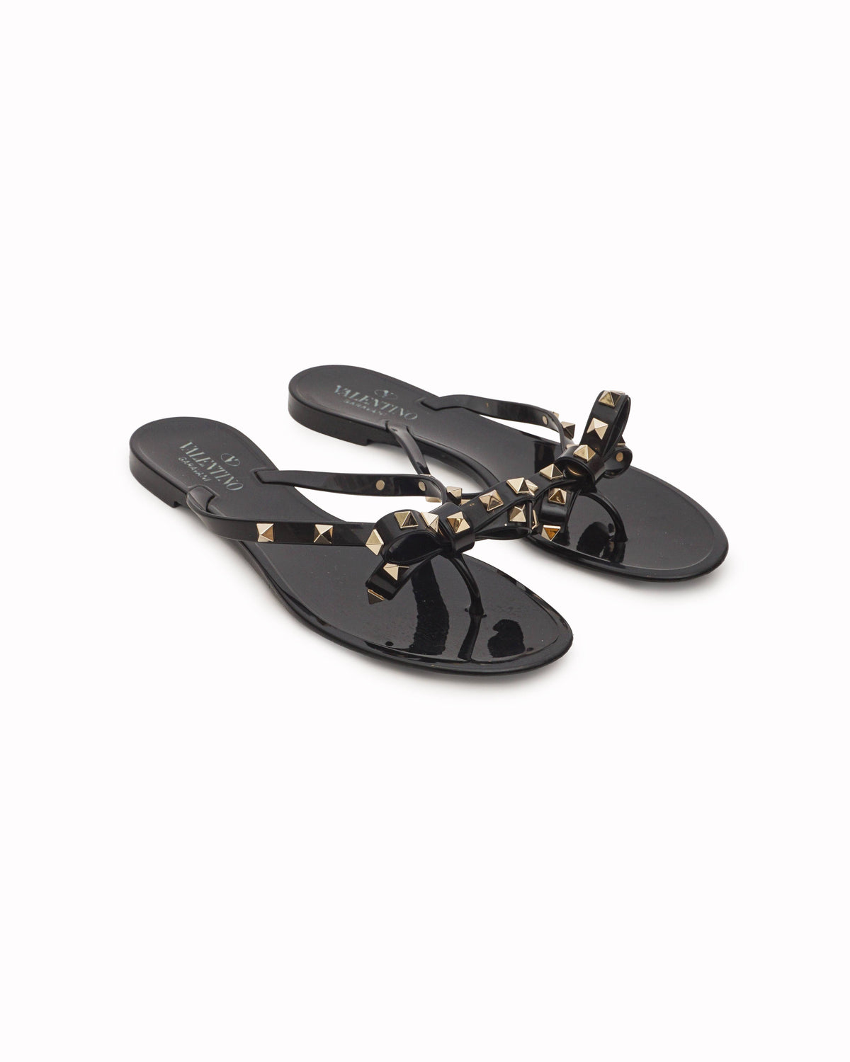 Valentino Garavani Black Rockstud Bow Rubber Sandals