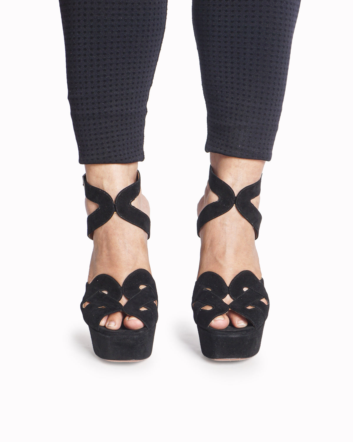 Alaïa Black Suede Platform Cut-Out Heeled Sandals