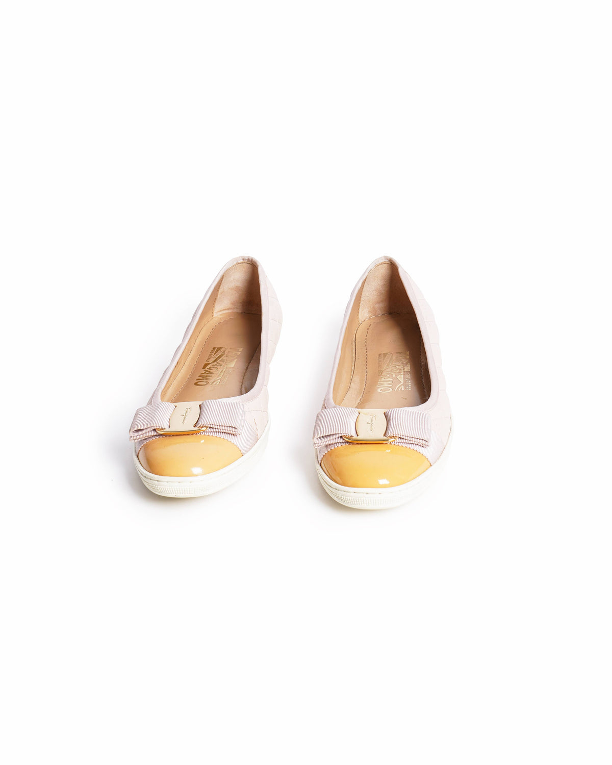 Salvatore Ferragamo Blush Pink Quilted Rufina Vara Bow Ballet Flats