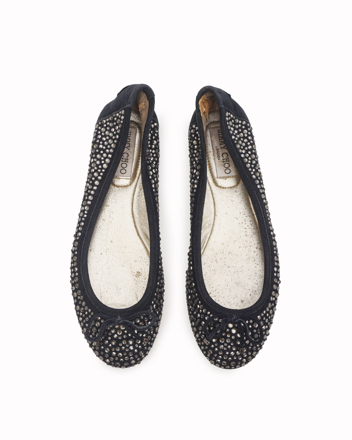 Jimmy Choo Navy Blue Suede Crystal Embellished Ballet Flats