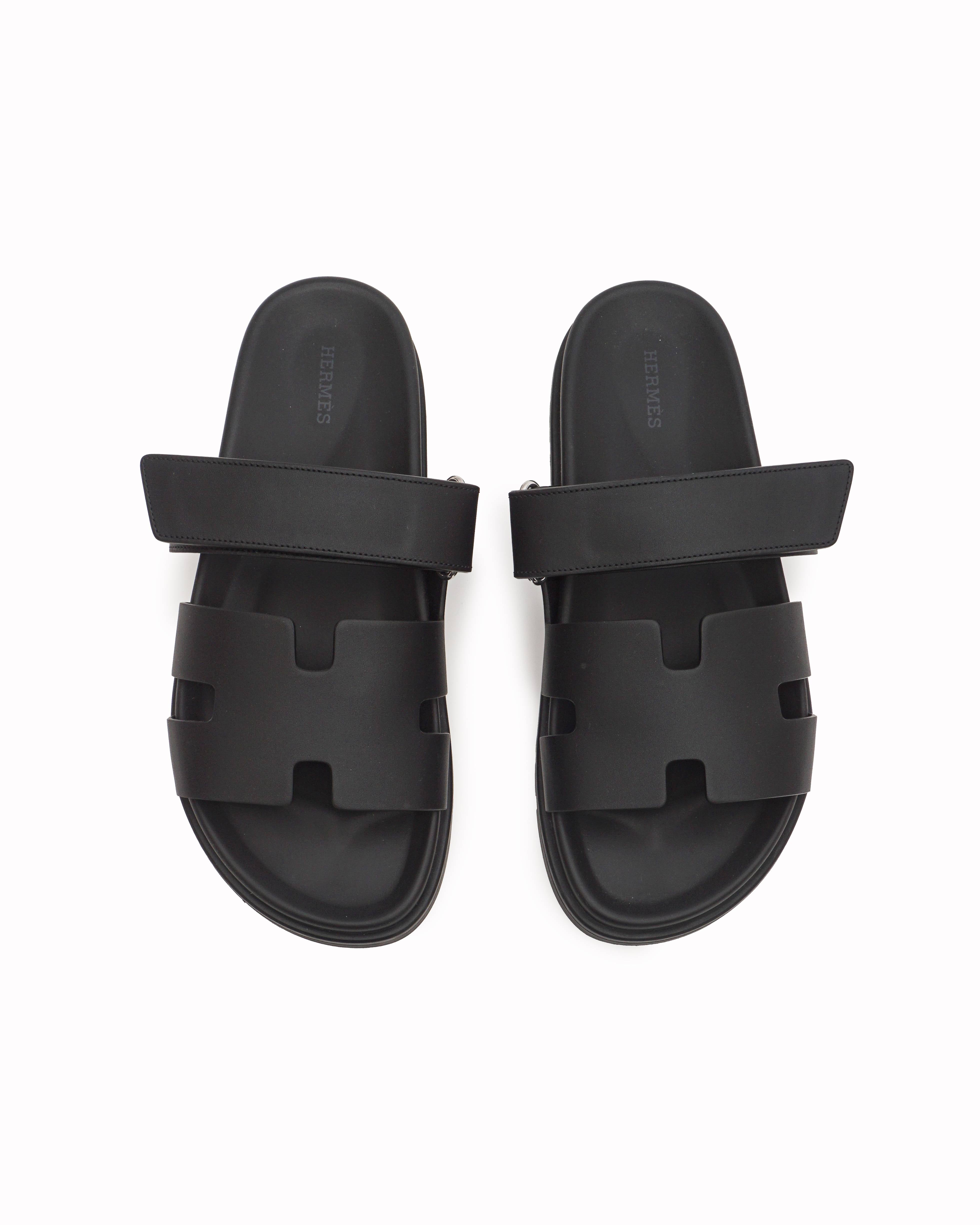Hermès Chypre Black Calfskin Men's Sandals