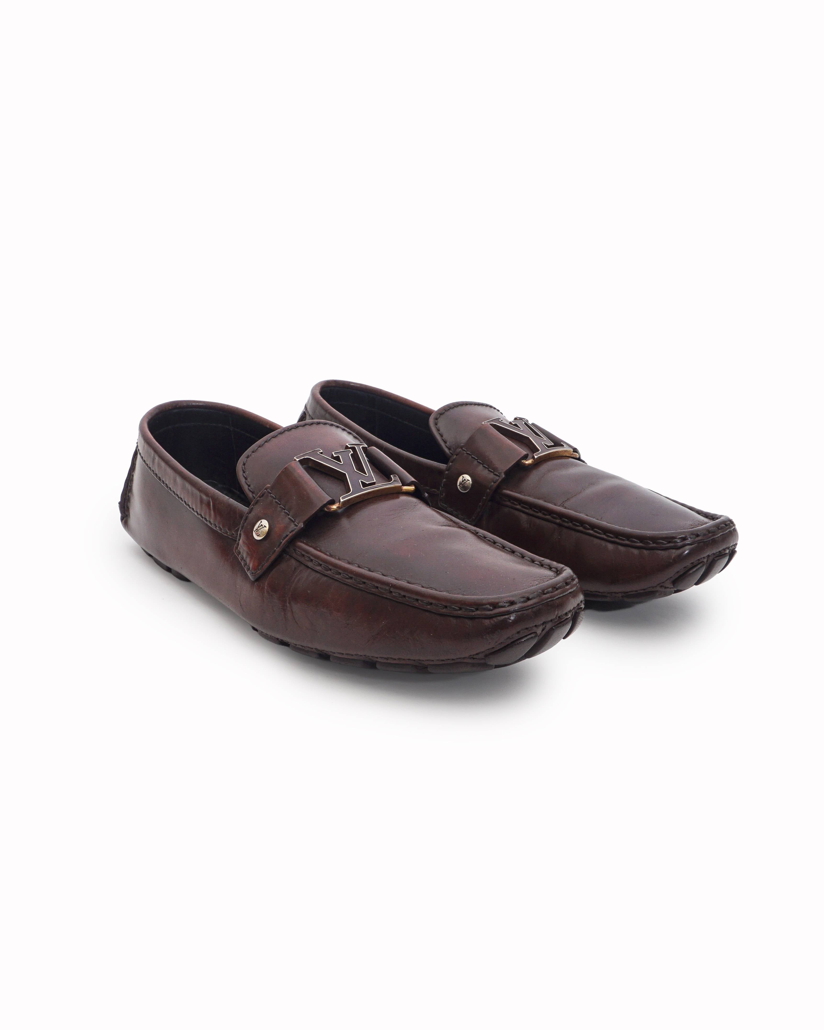 Louis Vuitton Dark Brown Burnished Leather Monte Carlo Loafers