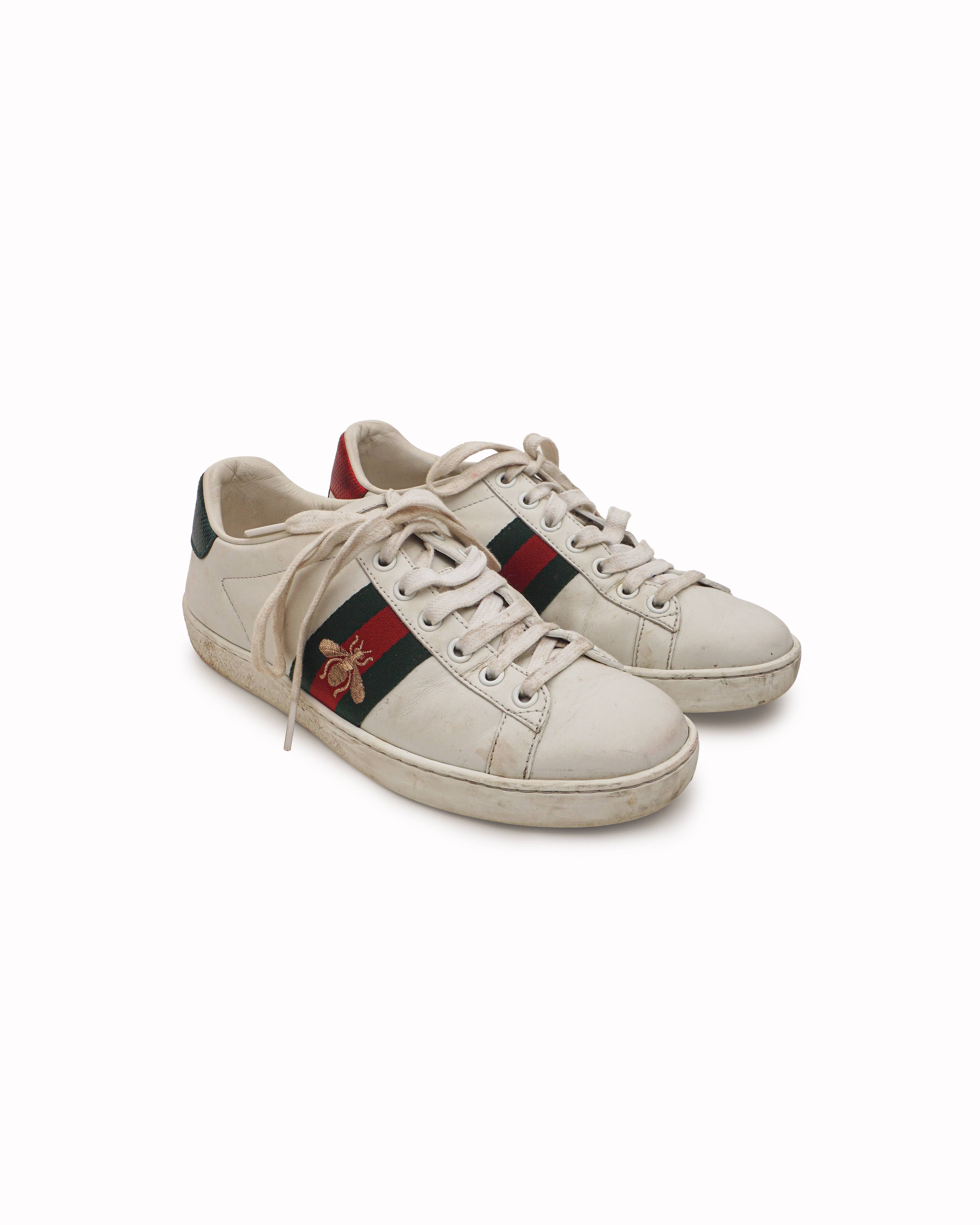 Gucci Ace Embroidered Bee White Leather Sneakers