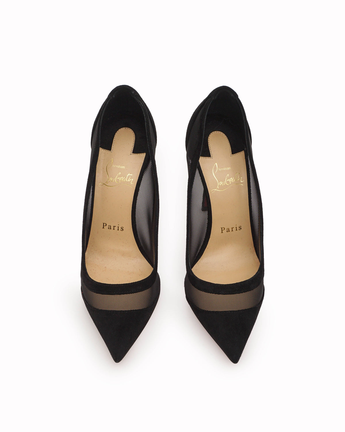 Christian Louboutin Black Mesh & Suede Panel Pumps