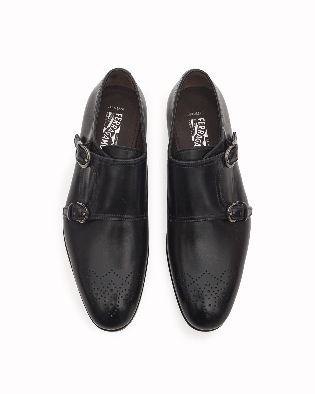 Salvatore Ferragamo Black Leather Double Monk Strap Shoes