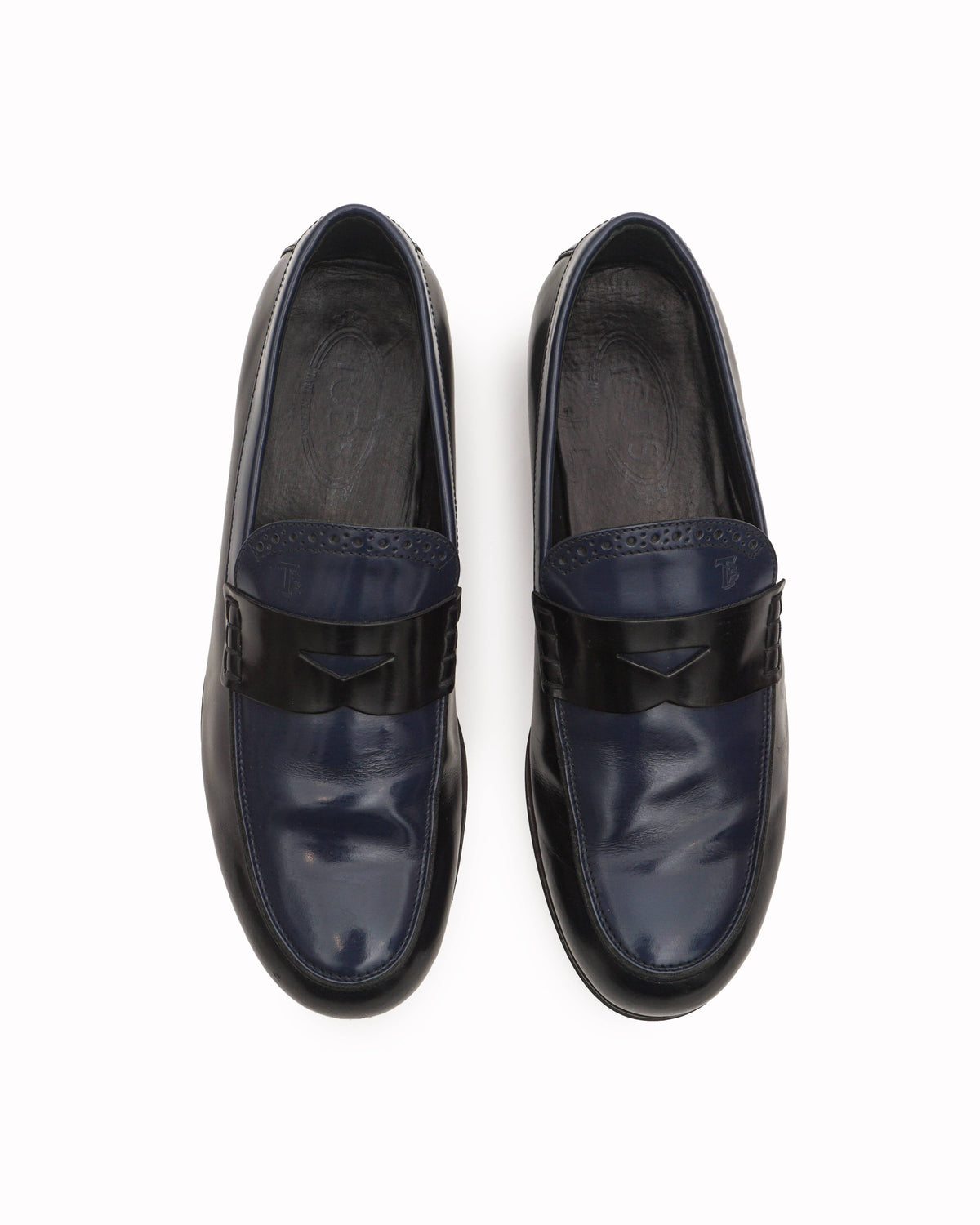 Tod's Two-Tone Blue & Black Leather Penny Loafers