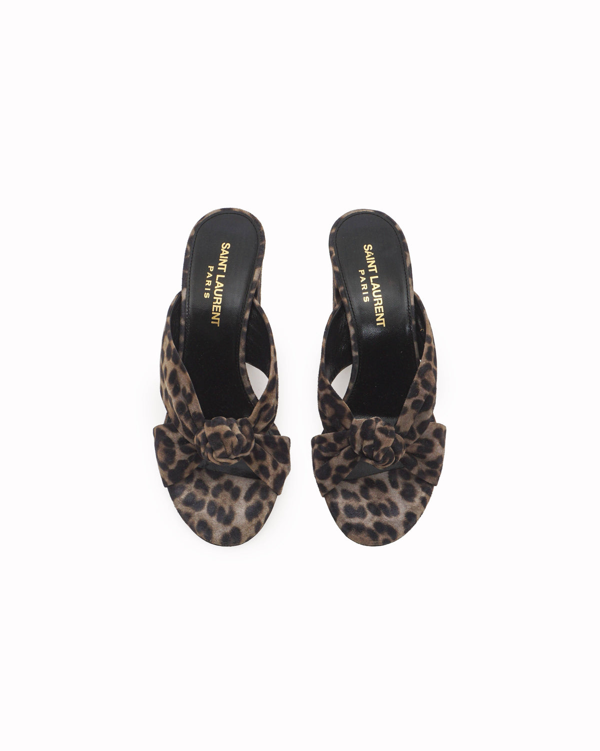 Saint Laurent Leopard Suede Bianca Knotted Block Heel