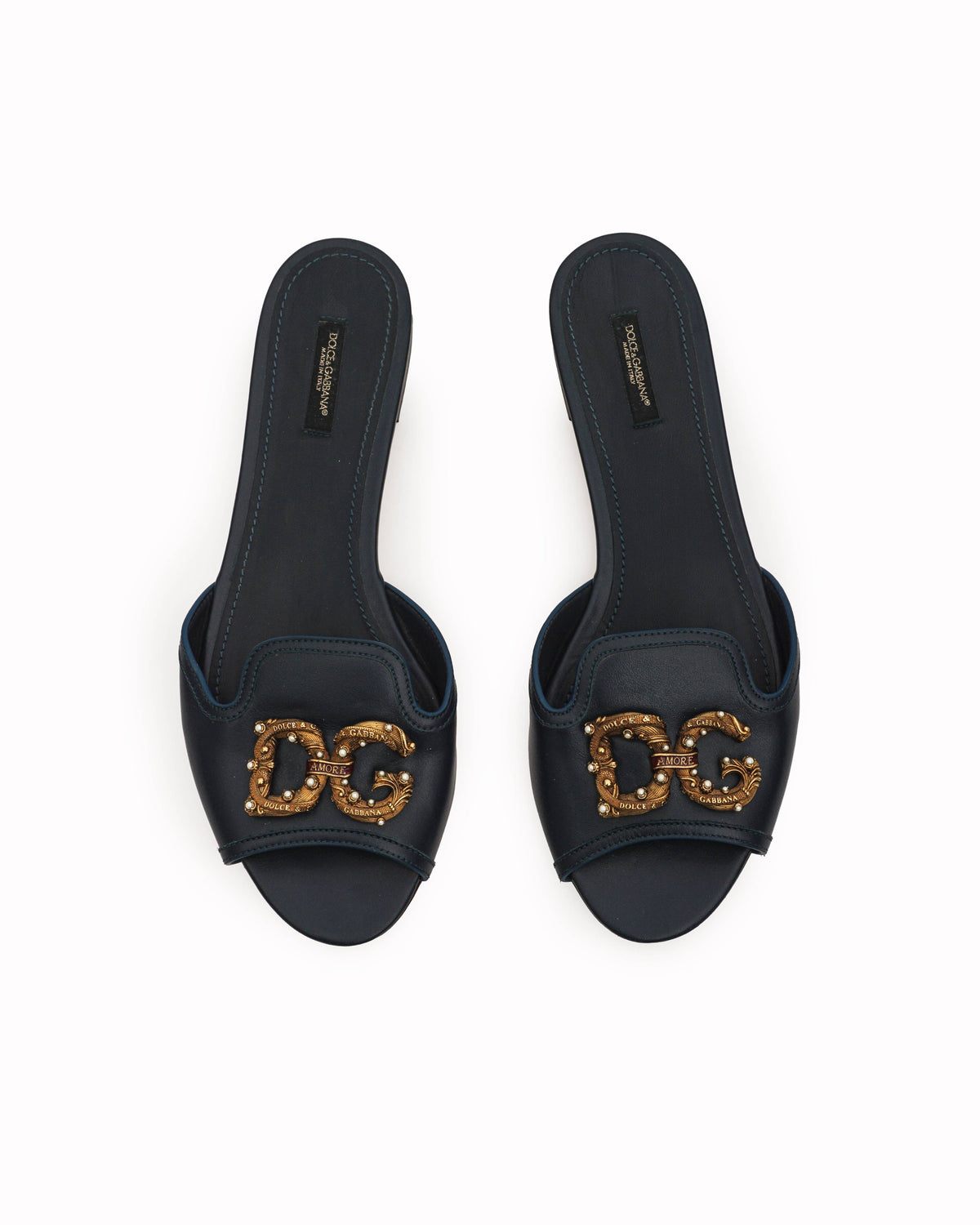 Dolce & Gabbana Ornate DG Logo Embellished Leather Flat Slide