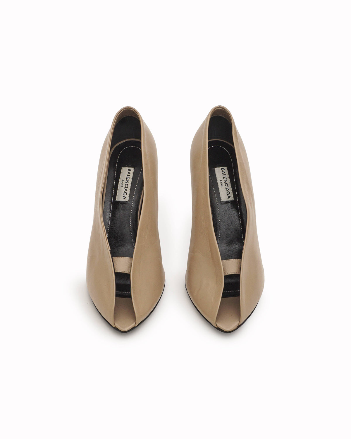 Balenciaga Beige Leather Split-Vamp Open-Toe Pumps