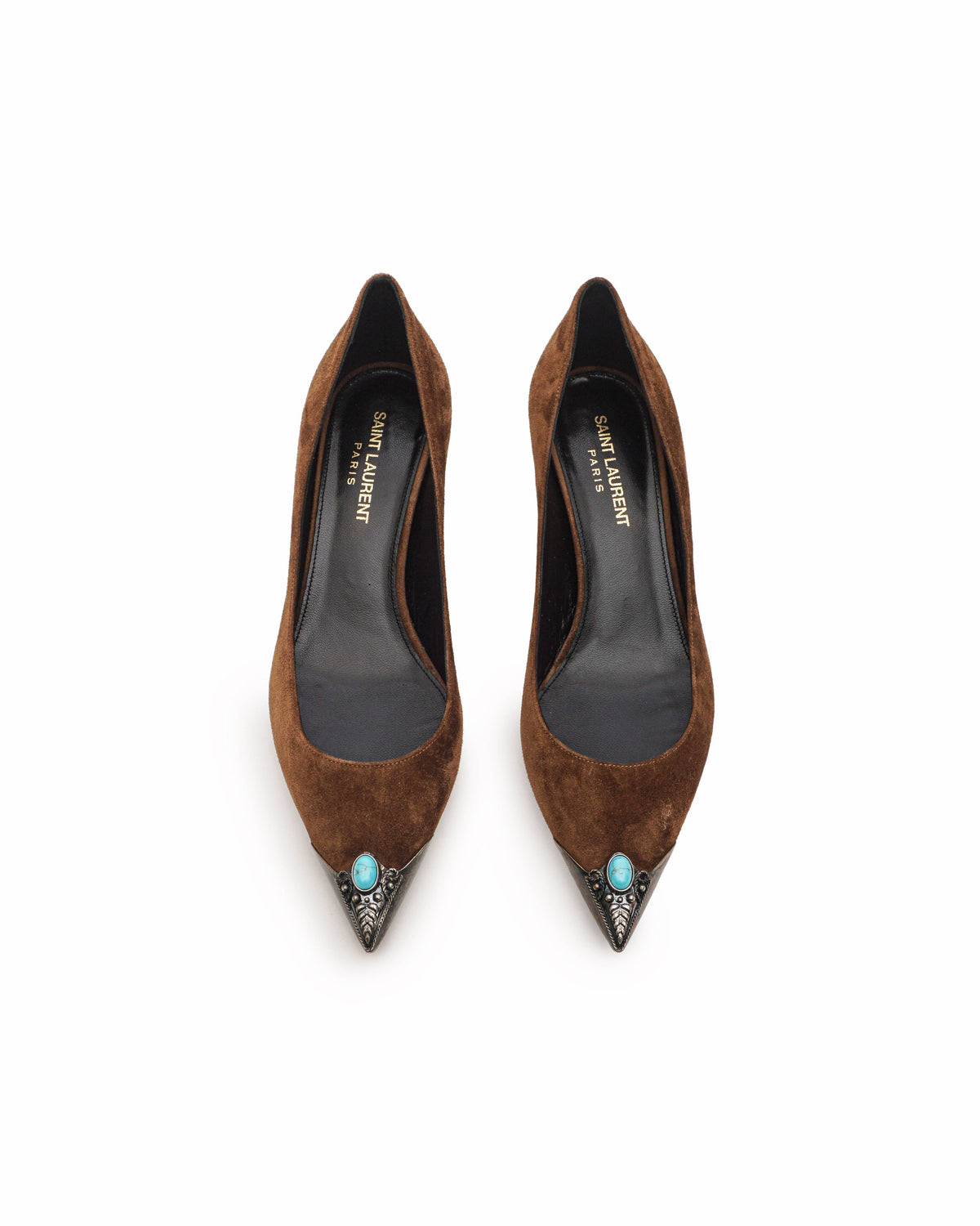 Saint Laurent Zoe Brown Suede Western Metal-Toe Pumps
