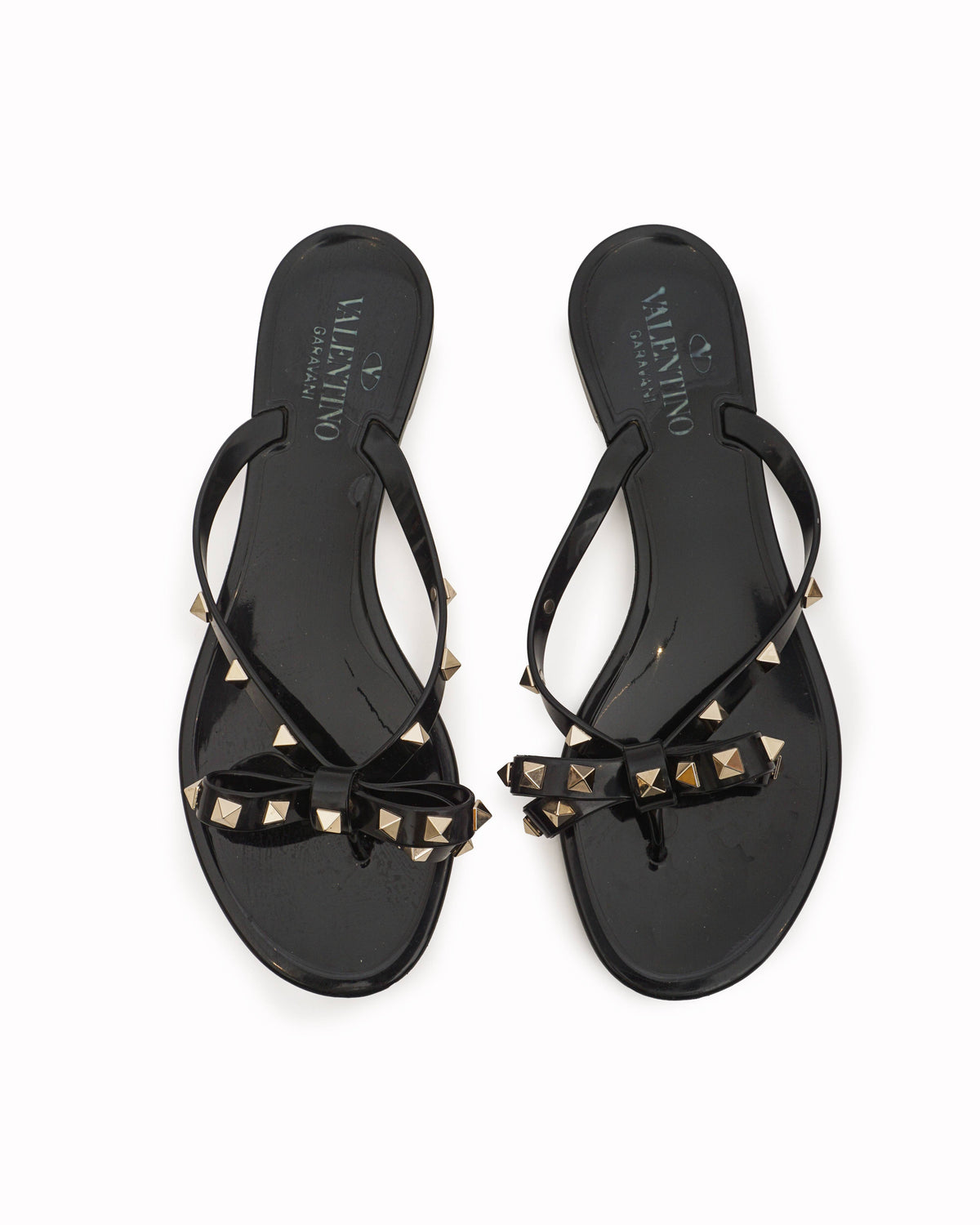 Valentino Garavani Black Rockstud Bow Rubber Sandals